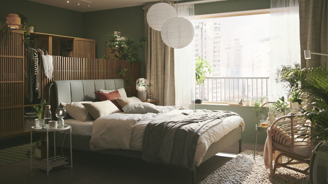 IKEA - A serene and calm green bedroom that feels close to nature