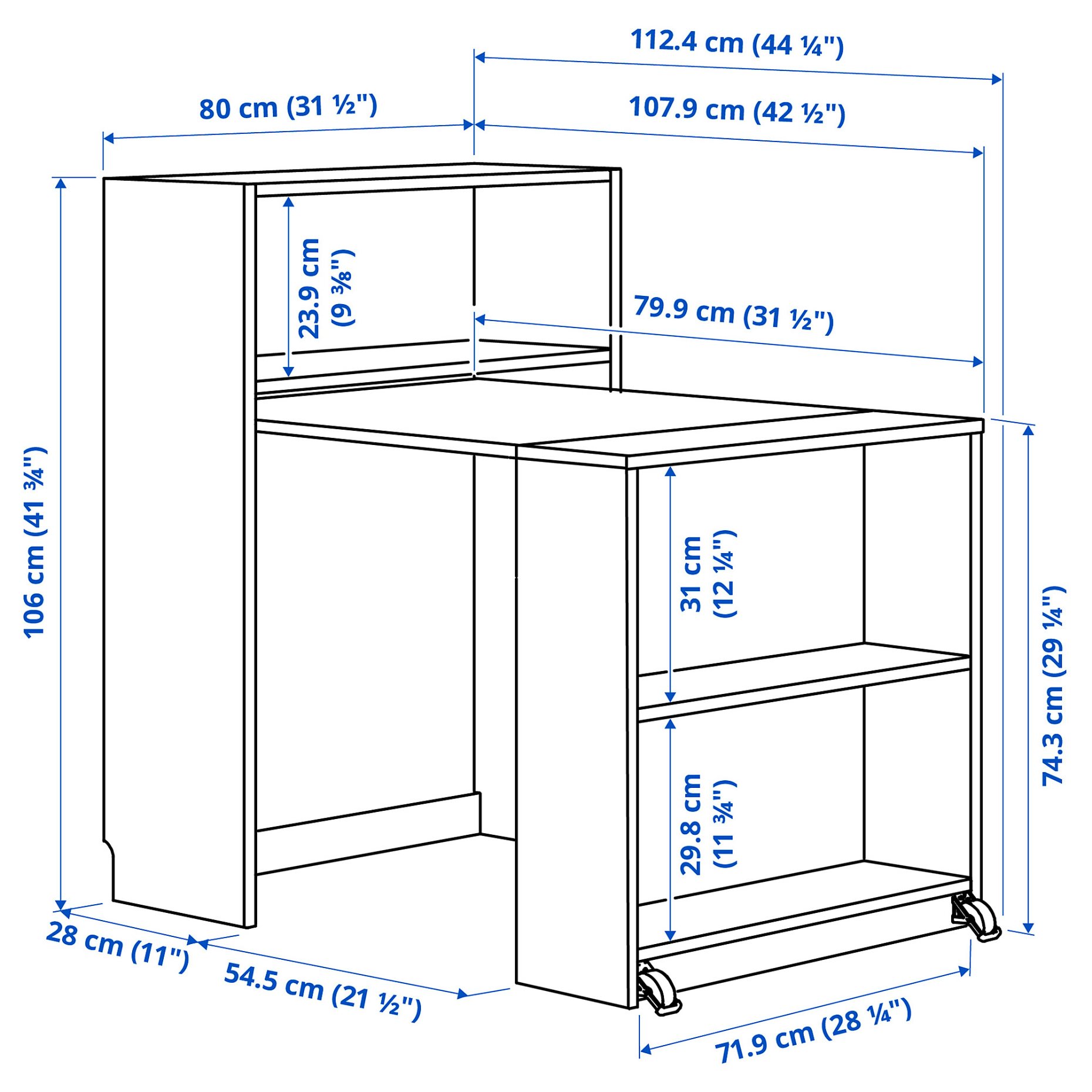 BILLY, bookcase with foldable table, 80x33/112x106 cm, 005.797.55