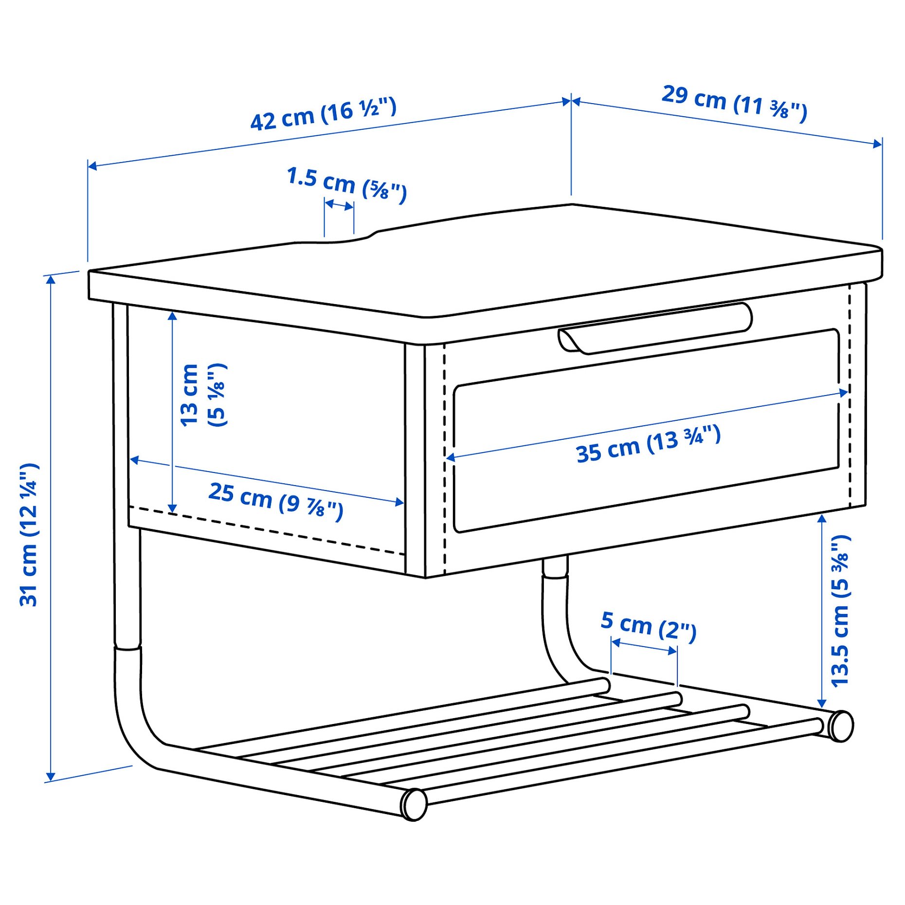 GRÅFJÄLLET, wall-mounted bedside table, 42x29x31 cm, 006.031.14