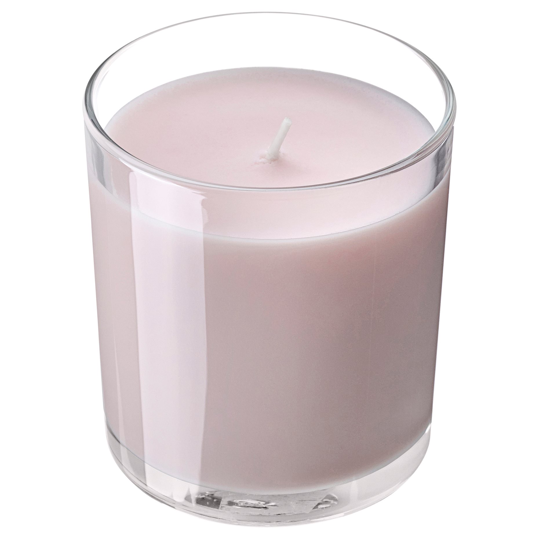 LOTSFÅGEL, scented candle in glass/pink flowers, 40 hr, 006.083.76