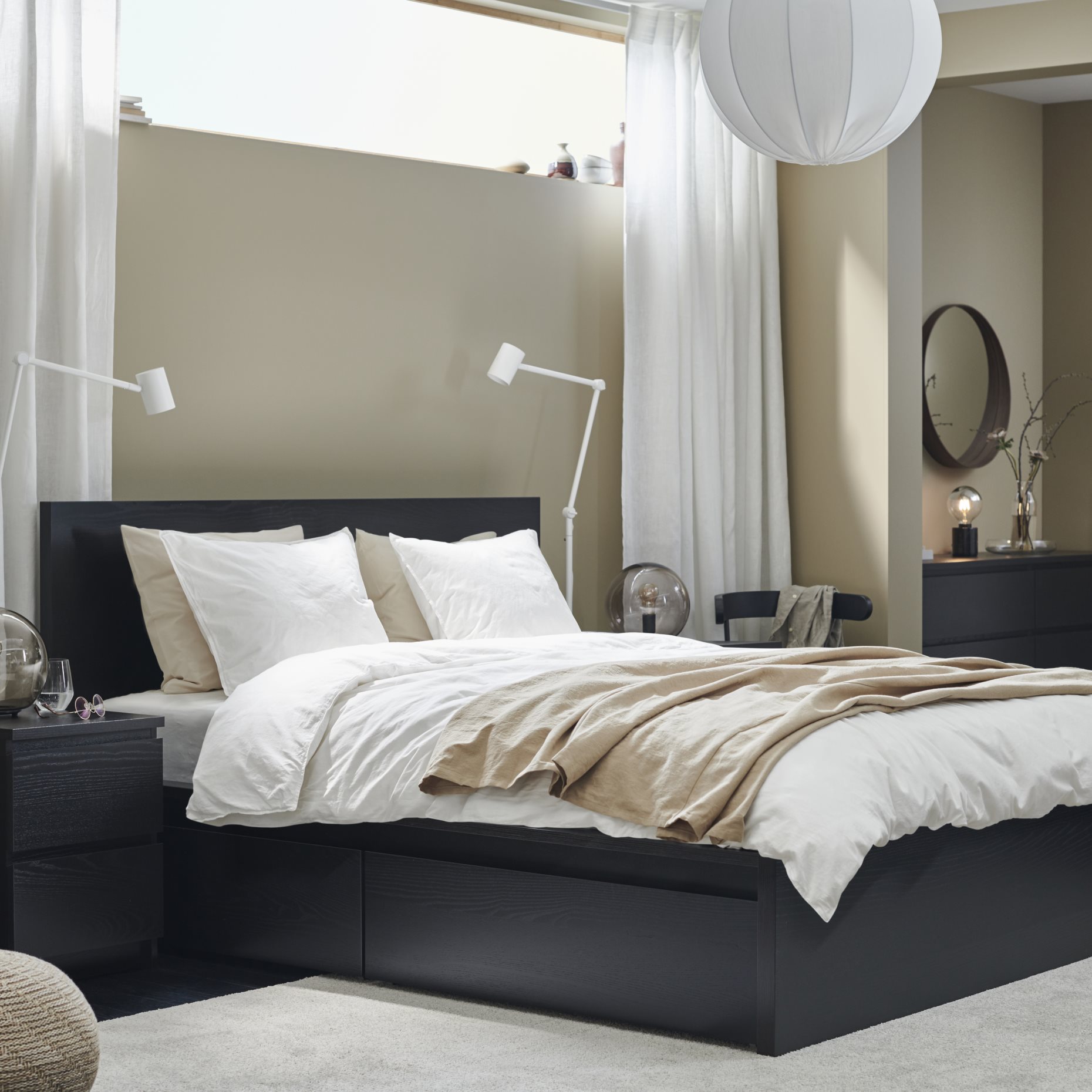 MALM, bed frame/high with 2 storage boxes, 160X200 cm, 091.304.79