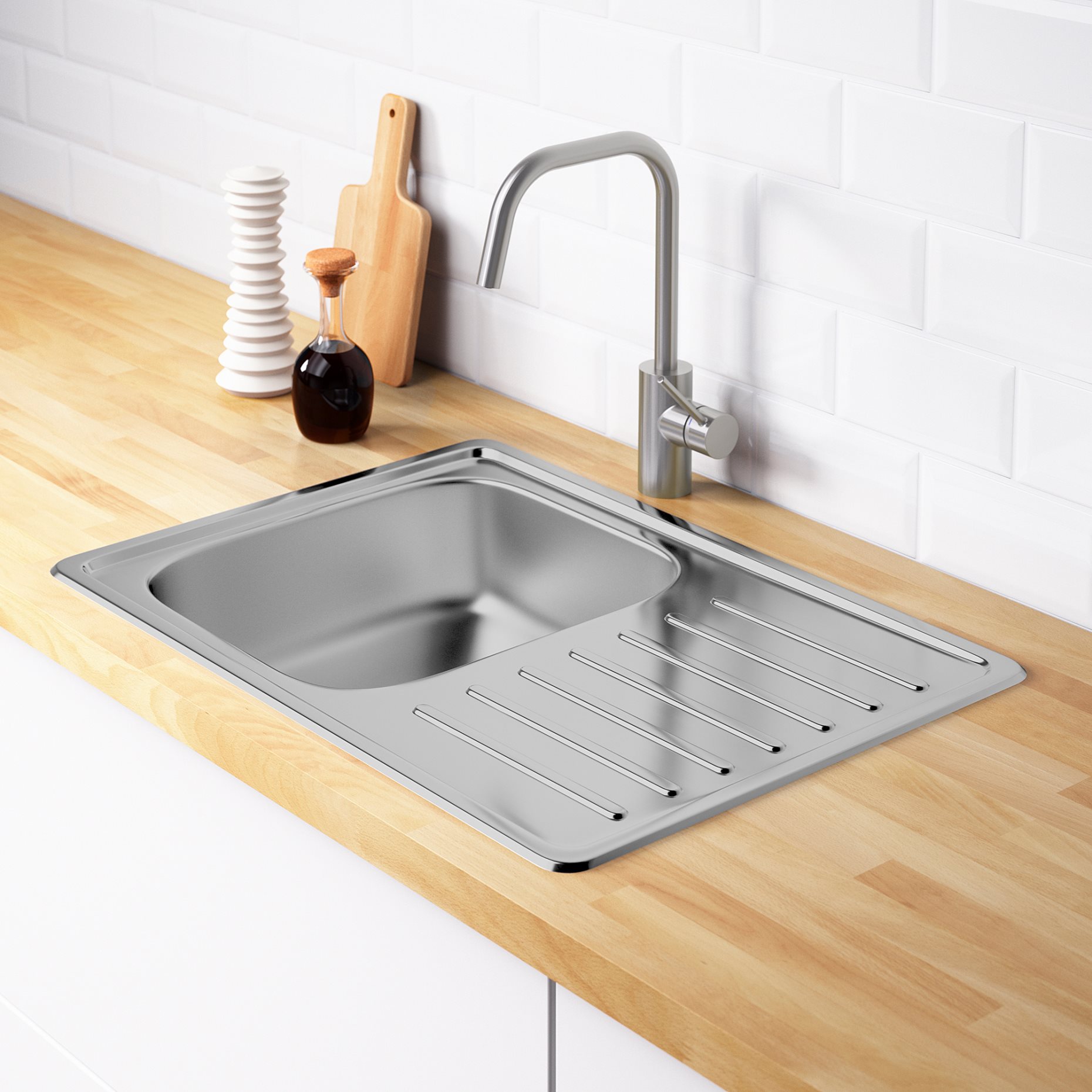 FYNDIG, inset sink 1 bowl with drainboard, 70x50 cm, 091.581.85