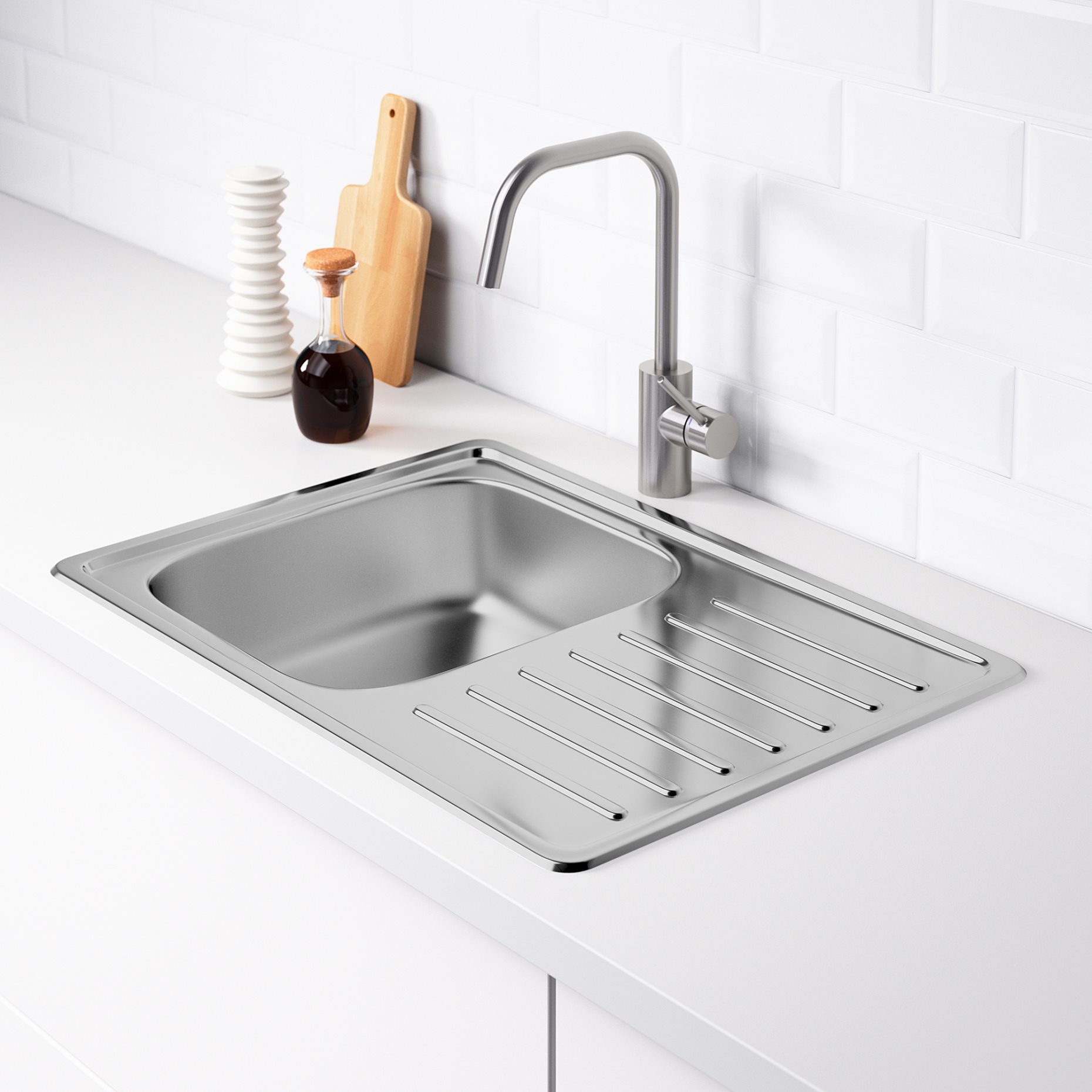 FYNDIG, inset sink 1 bowl with drainboard, 70x50 cm, 091.581.85