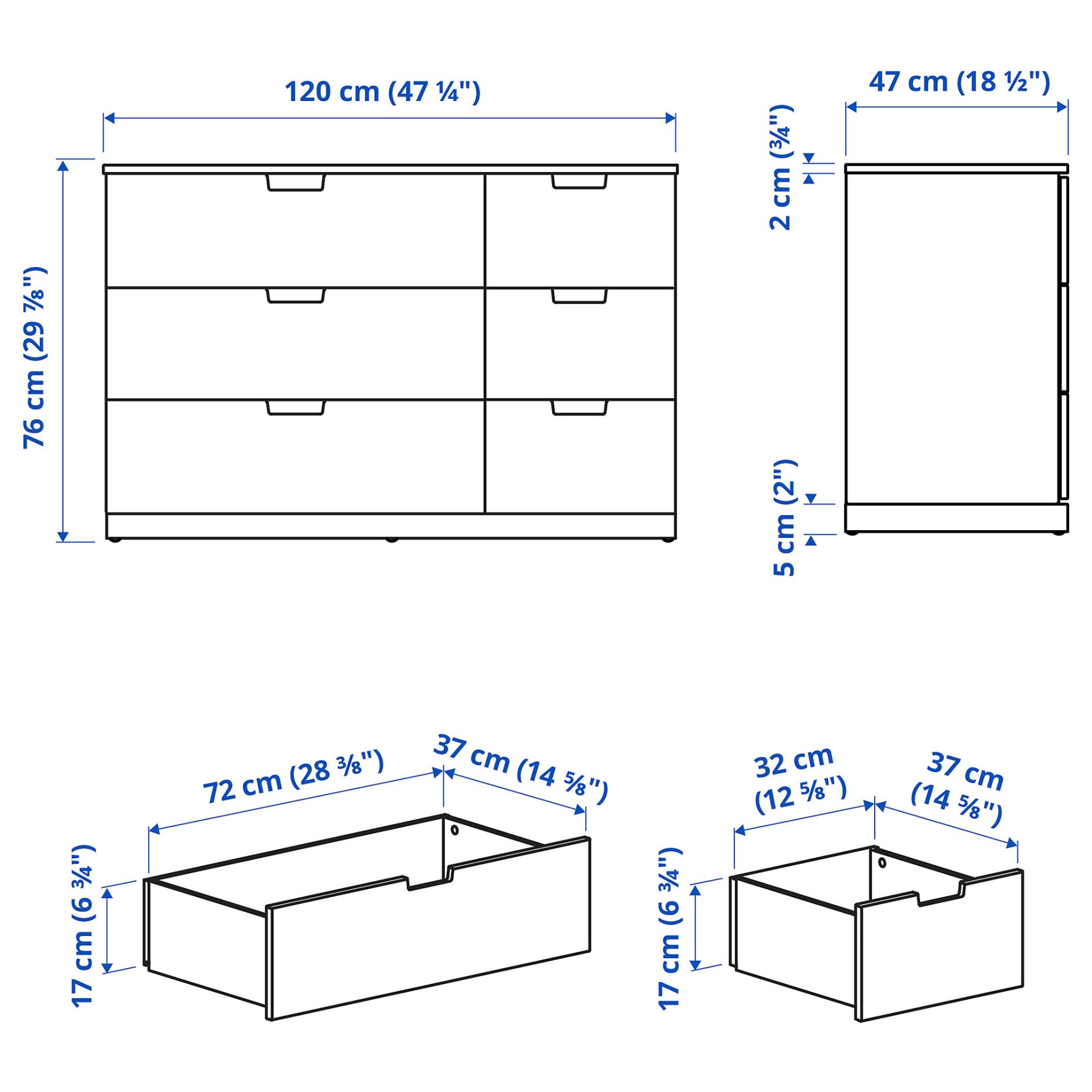 NORDLI, chest of 6 drawers, 120x76 cm, 092.394.98