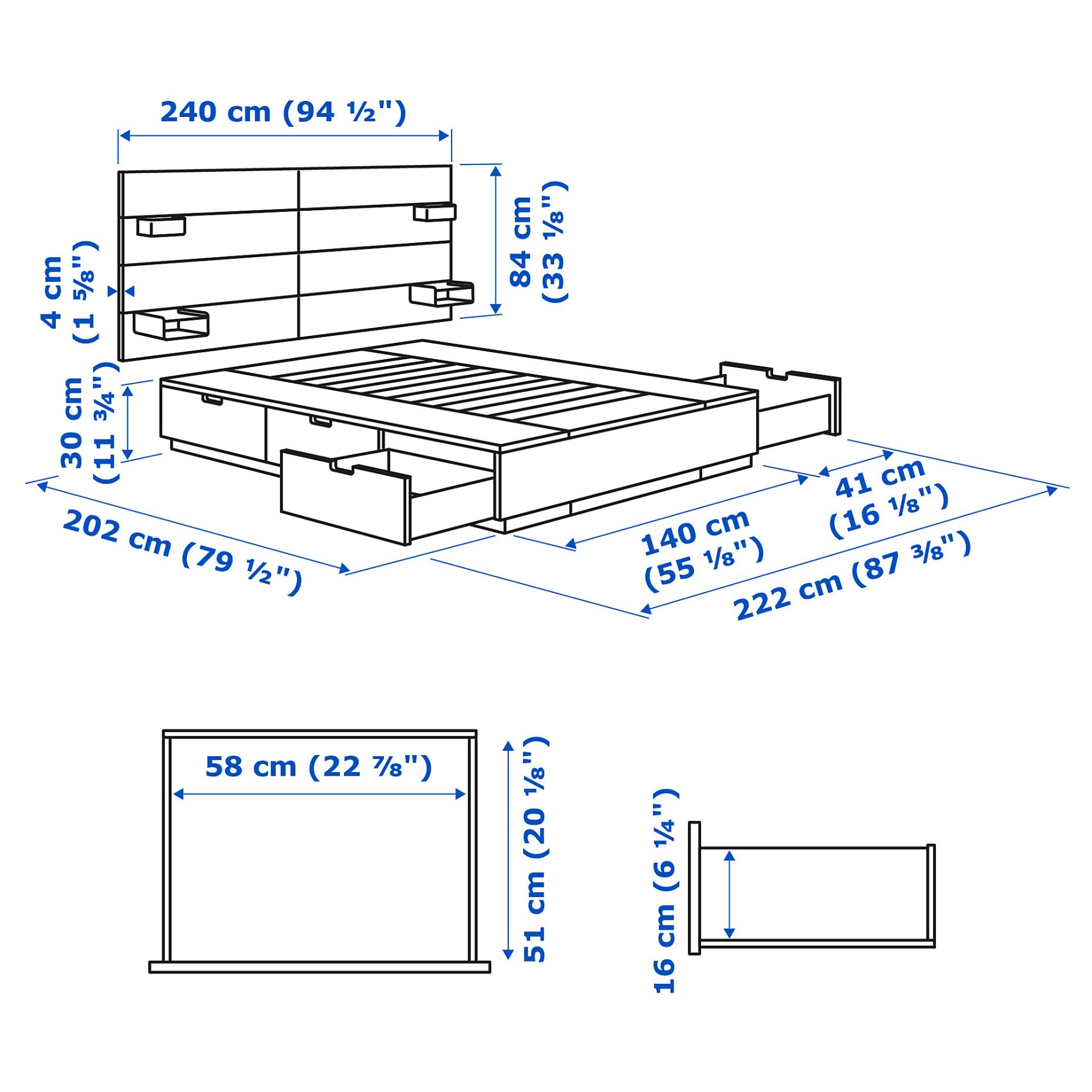 NORDLI, κρεβάτι με αποθηκευτικό χώρο και κεφαλάρι,  140x200 cm, 092.414.20