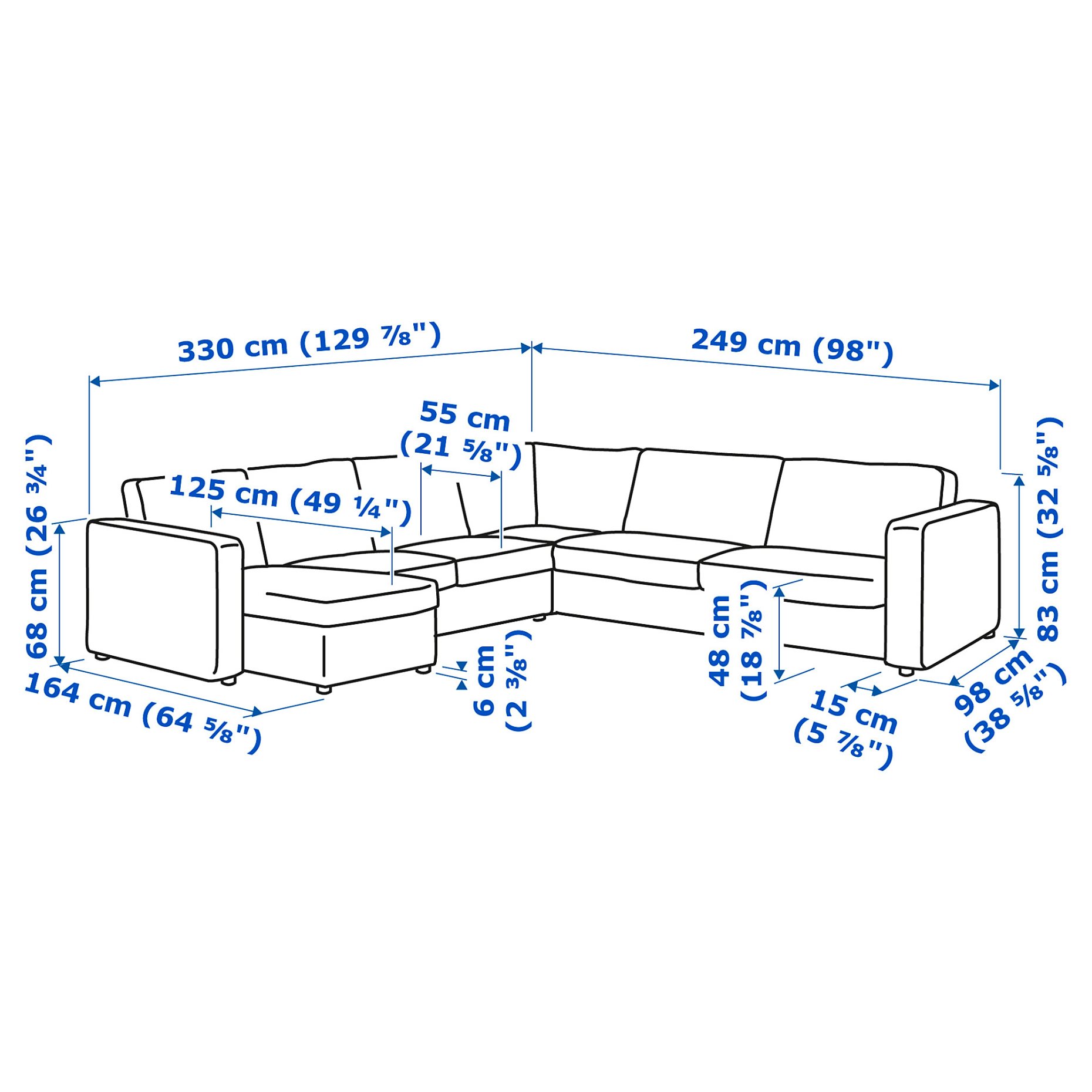 VIMLE, γωνιακός καναπές, 5 θέσεων με σεζλόνγκ, 093.996.70