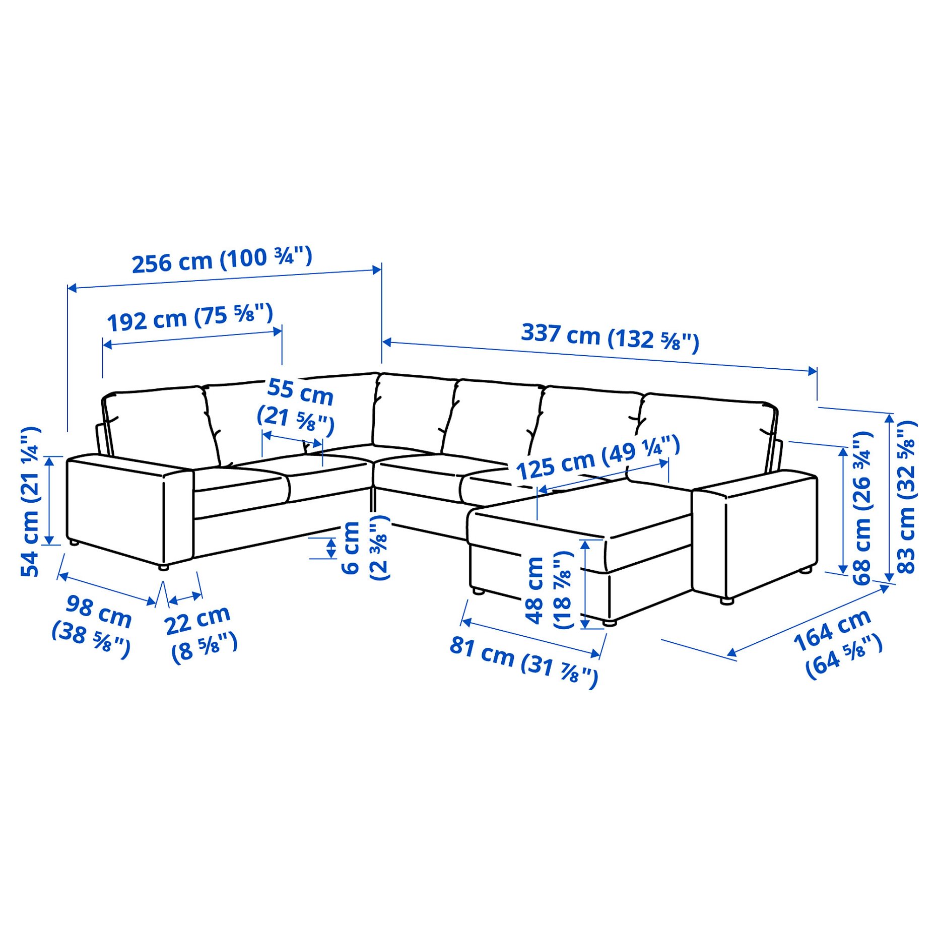 VIMLE, corner sofa, 5-seat with chaise longue with wide armrests, 094.018.28