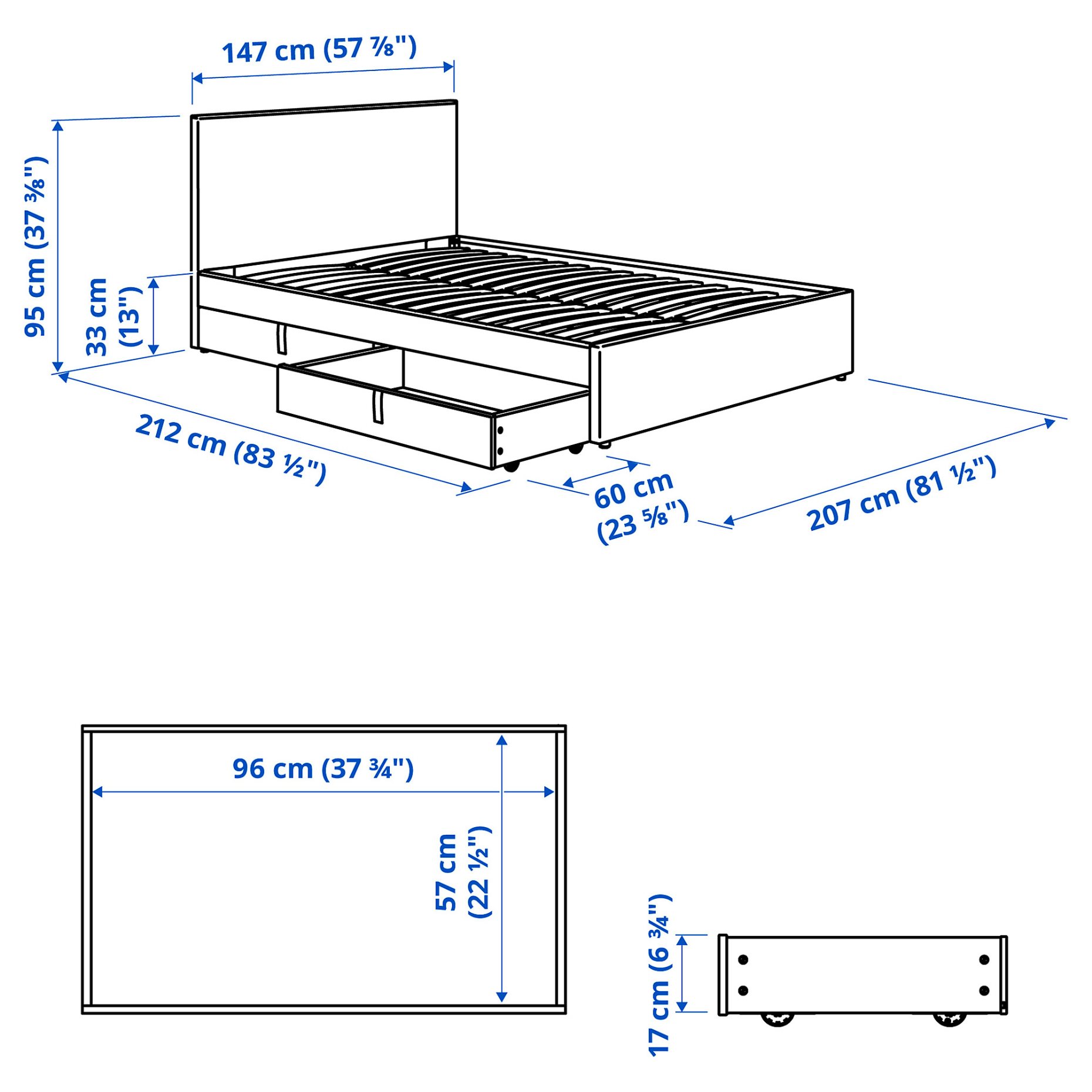 GLADSTAD, upholstered bed with 2 storage boxes, 140x200 cm, 094.067.98