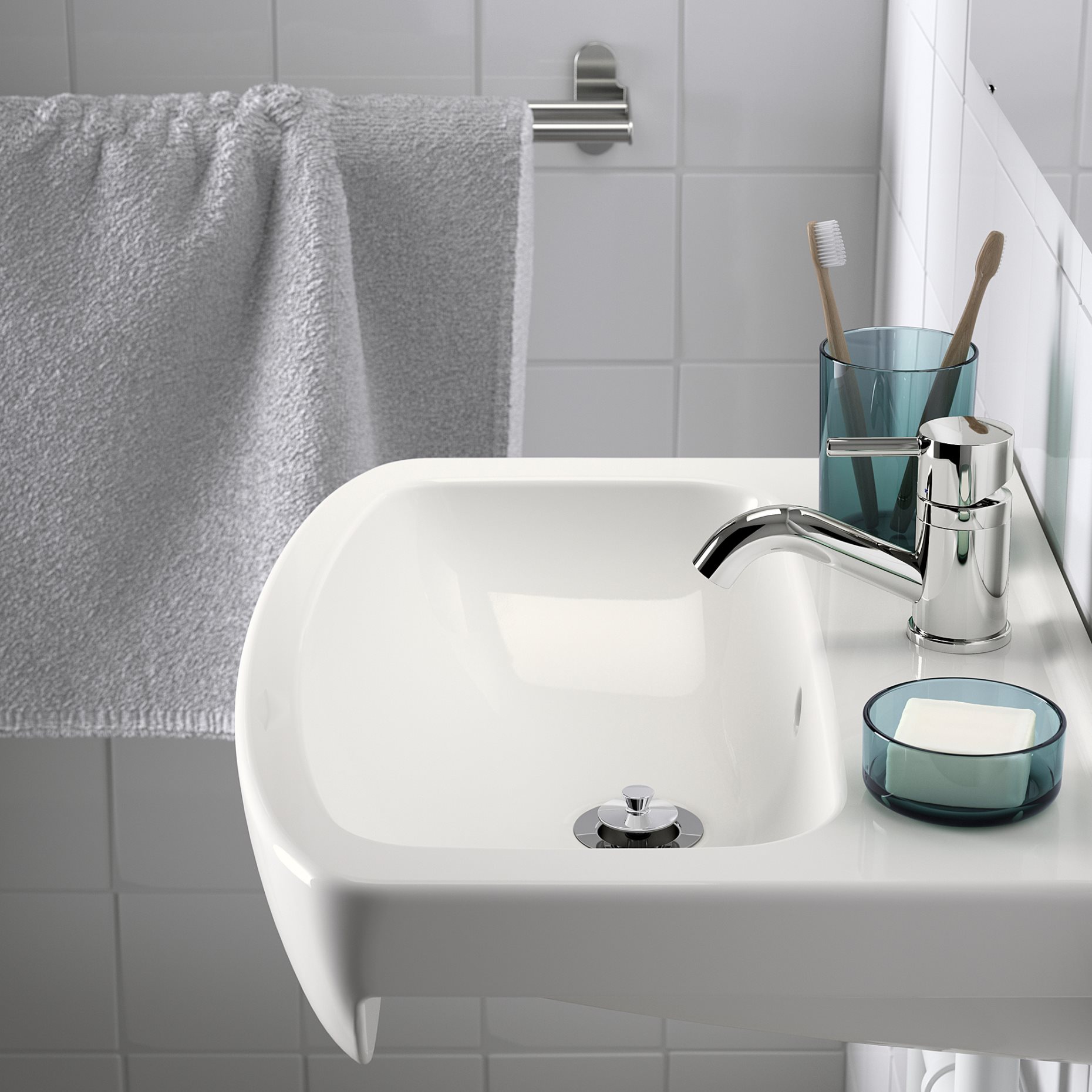 BJÖRKÅN, wash-basin with water trap/mixer tap, 54x40 cm, 094.249.95