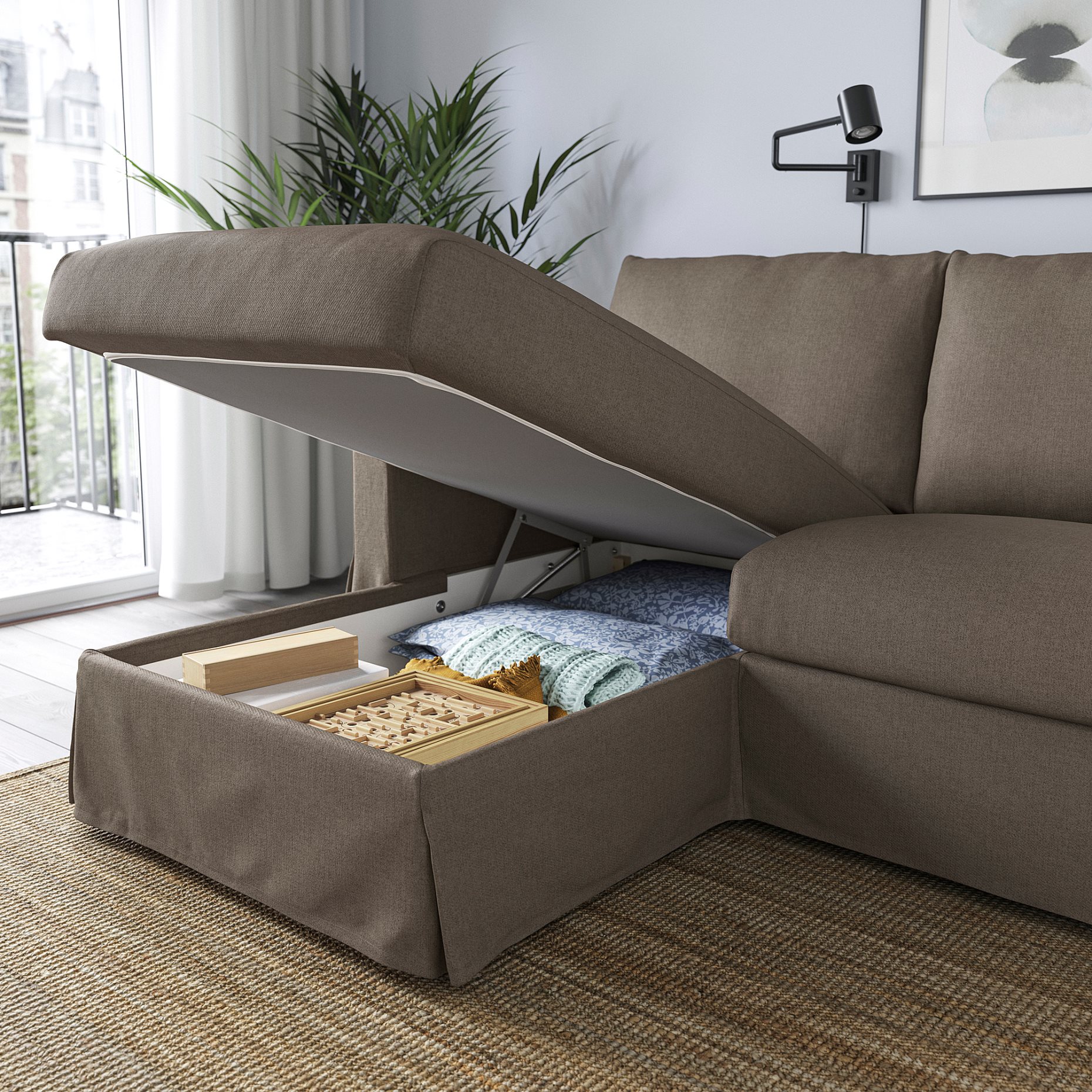HYLTARP, 3-seat sofa with chaise longue, left, 094.896.80