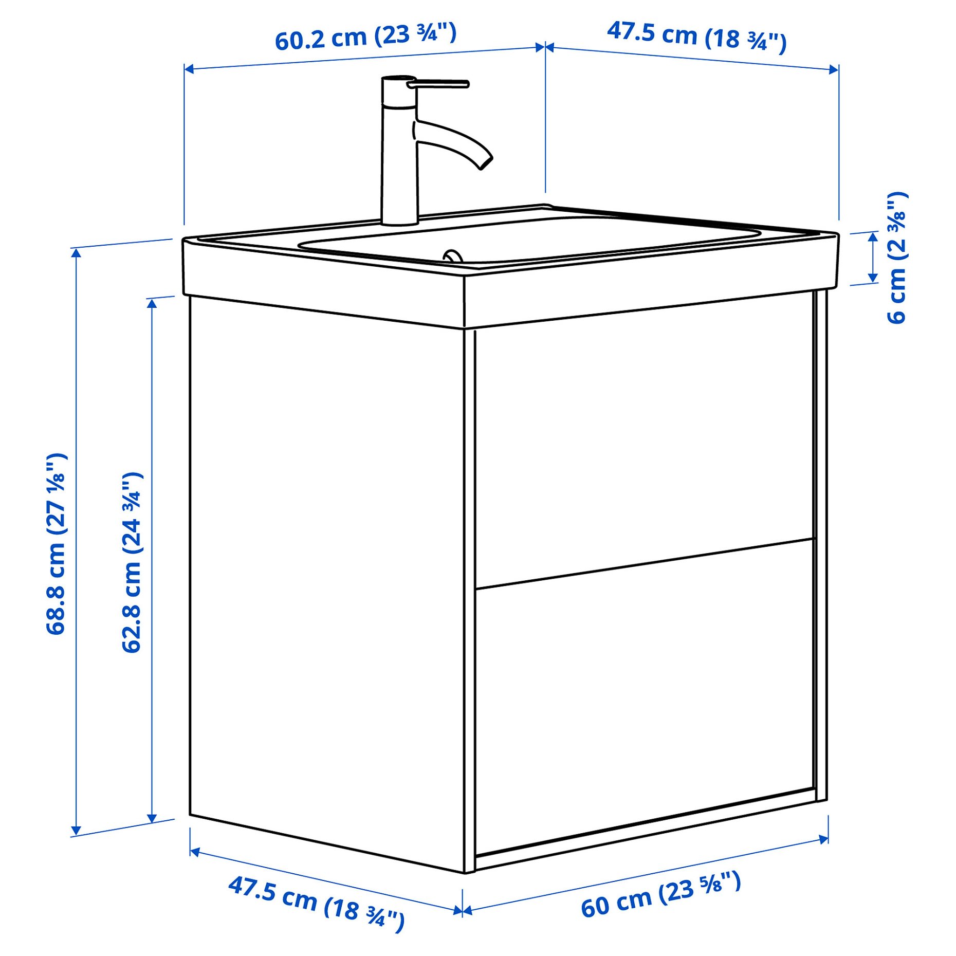 ANGSJON/BACKSJON, wash-stand with drawers/wash-basin/tap, 60x48x69 cm, 095.140.38