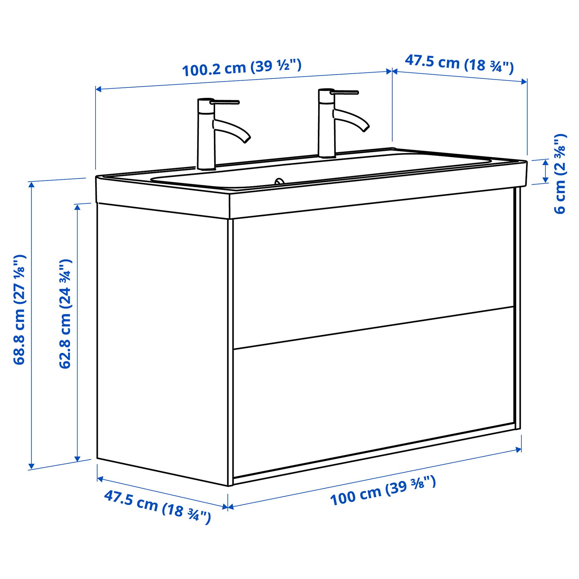 ANGSJON/BACKSJON, wash-stand with drawers/wash-basin/taps, 100x48x69 cm, 095.213.12