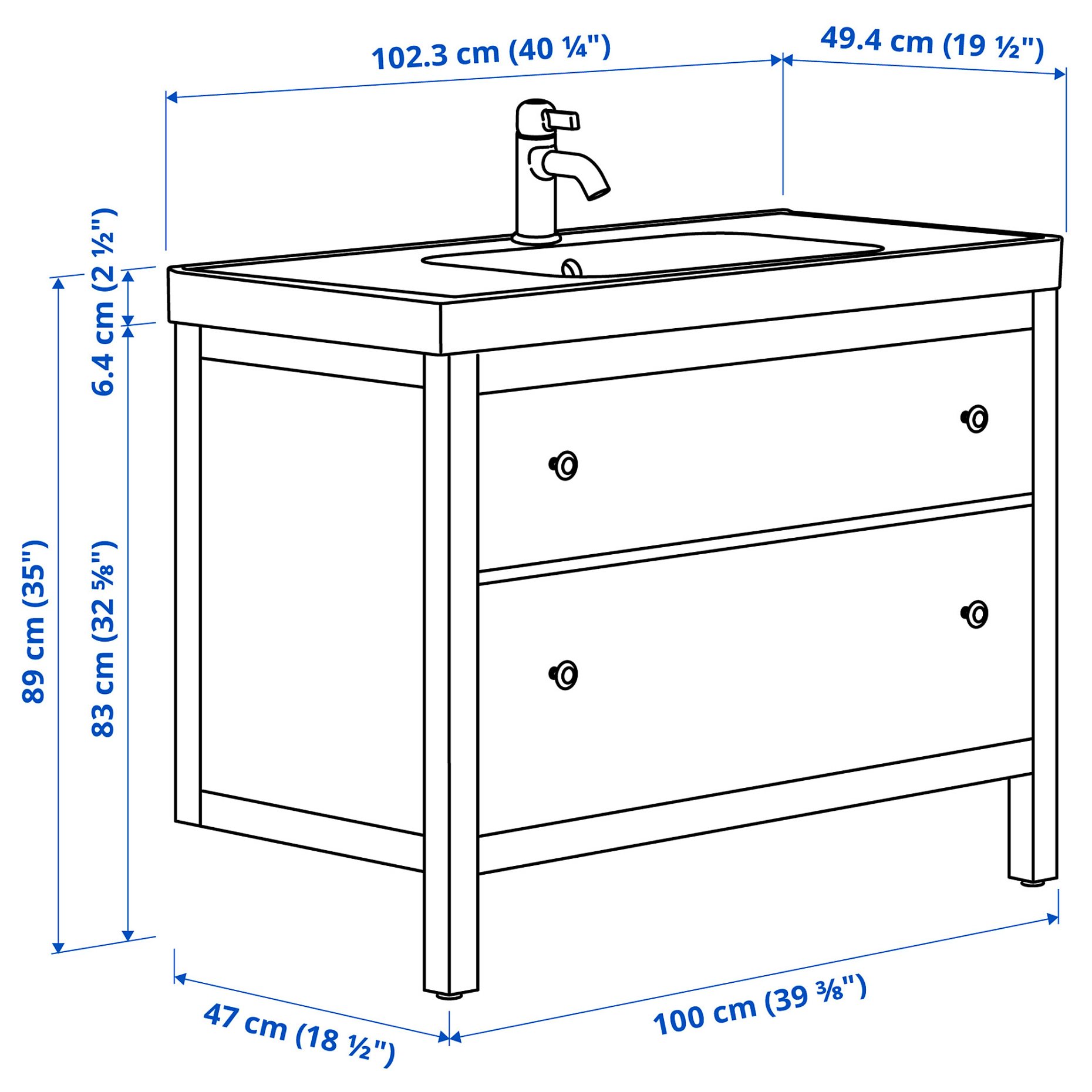 HEMNES/ORRSJON, wash-stand with drawers/wash-basin/tap, 102x49x89 cm, 095.468.07