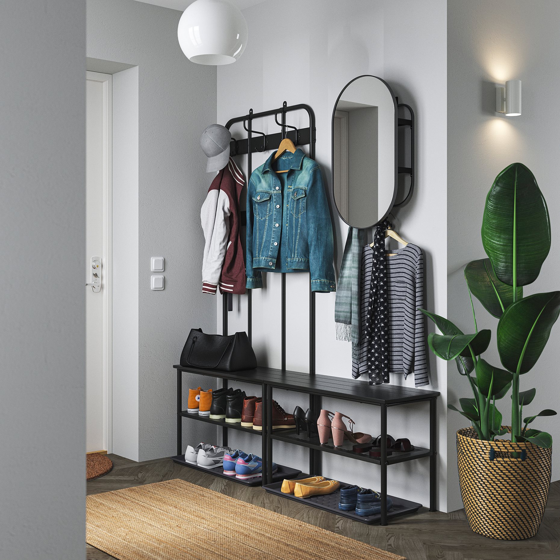 NIPÅSEN/BAGG, hallway furniture, set of 4, 095.761.68