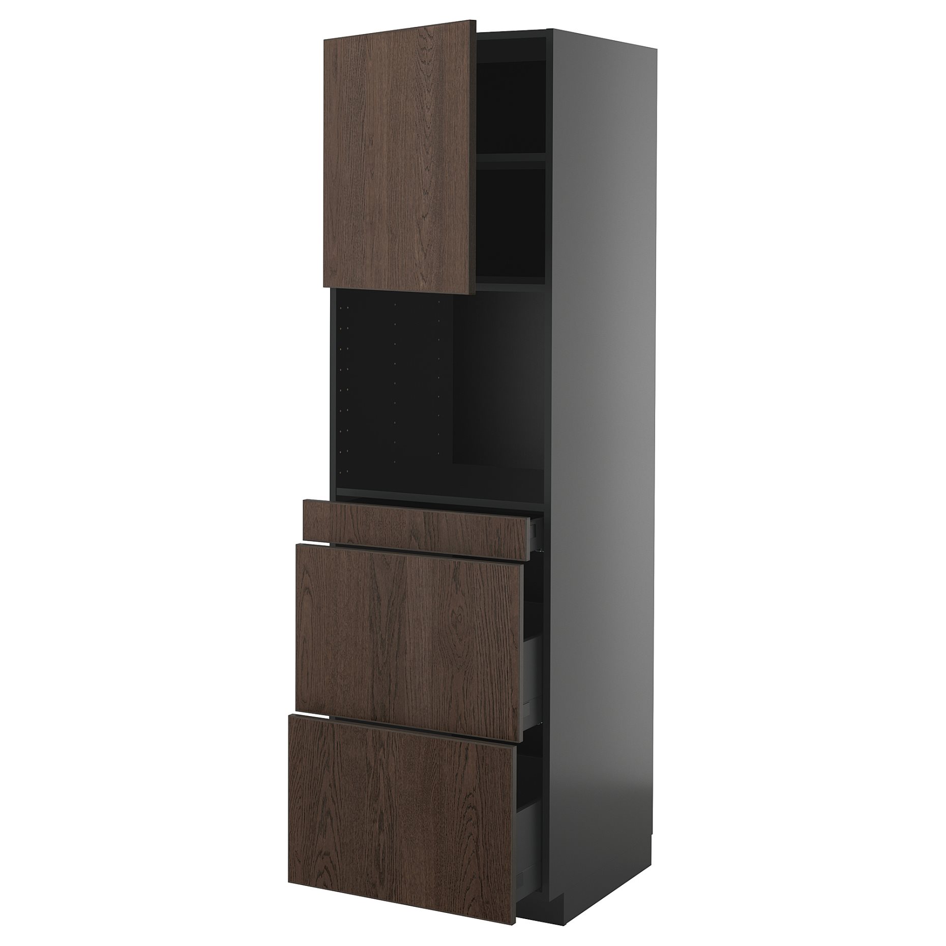 METOD/KNIVSHULT, high cabinet for microwave combi with door/3 drawers, 60x60x200 cm, 095.894.96