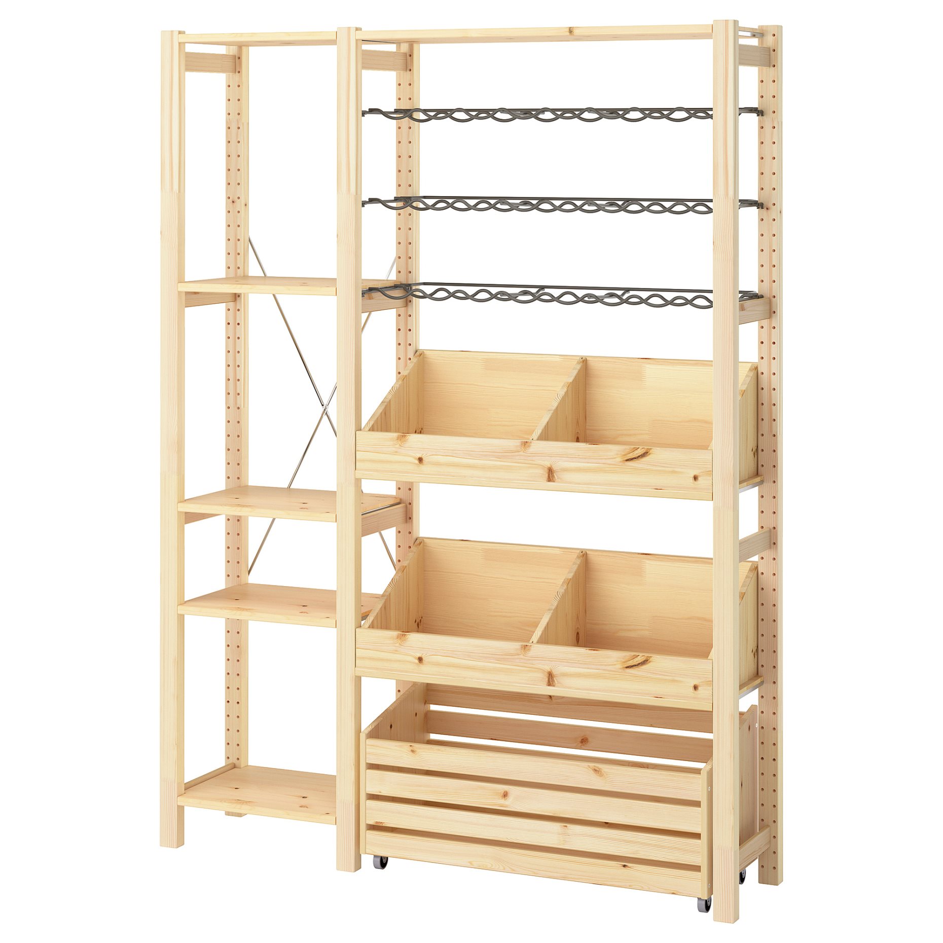IVAR, shelving combination with bottle racks/2 box shelves, 134x30x179 cm, 095.905.79