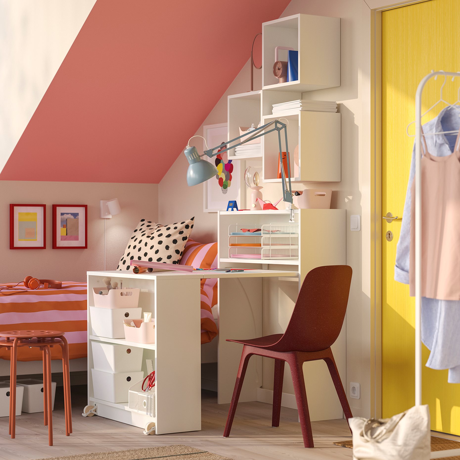 BILLY/EKET, bookcase combination with foldable table, 80x106 cm, 095.906.59