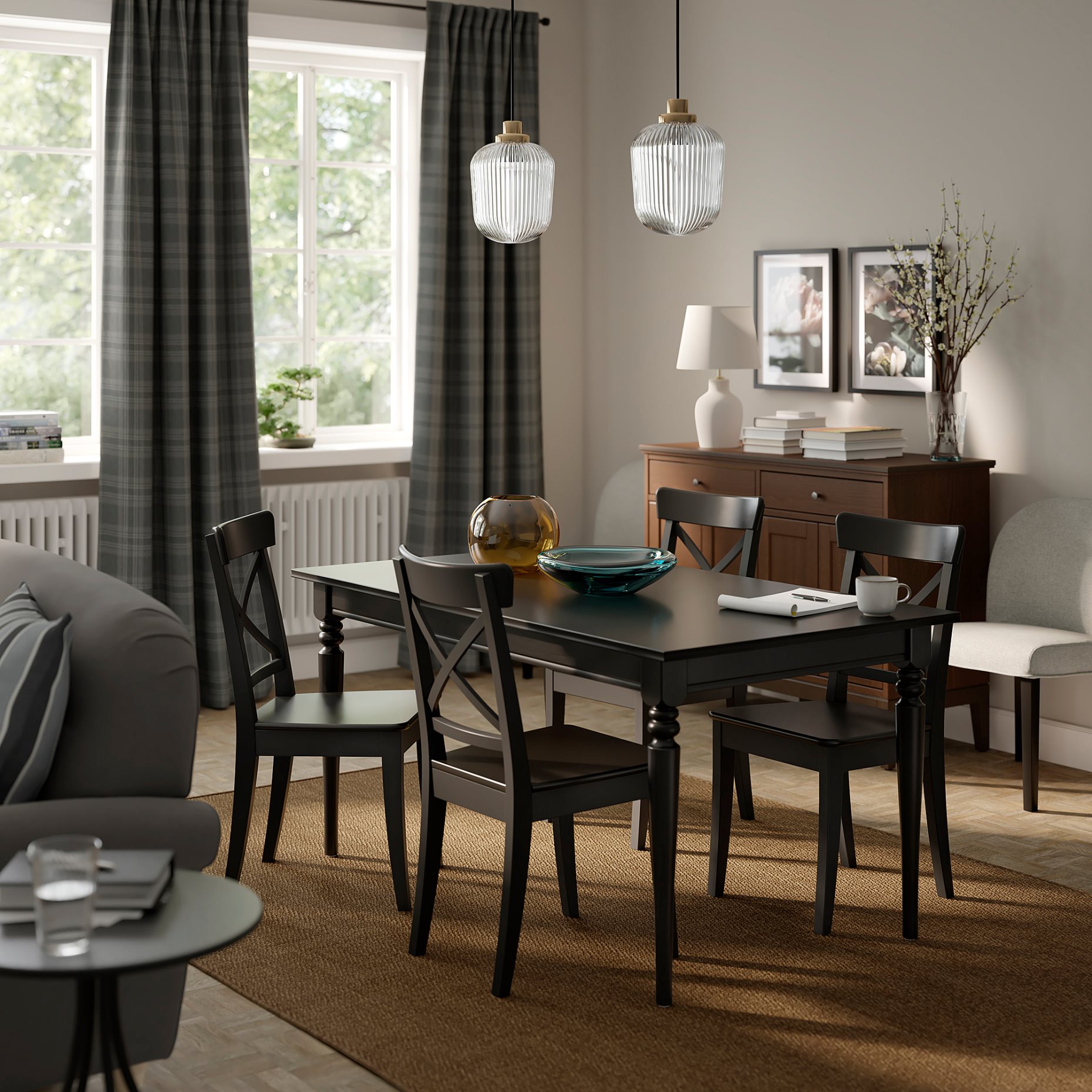 ROSENTORP, table and 4 chairs, 155/215x87 cm, 096.101.29