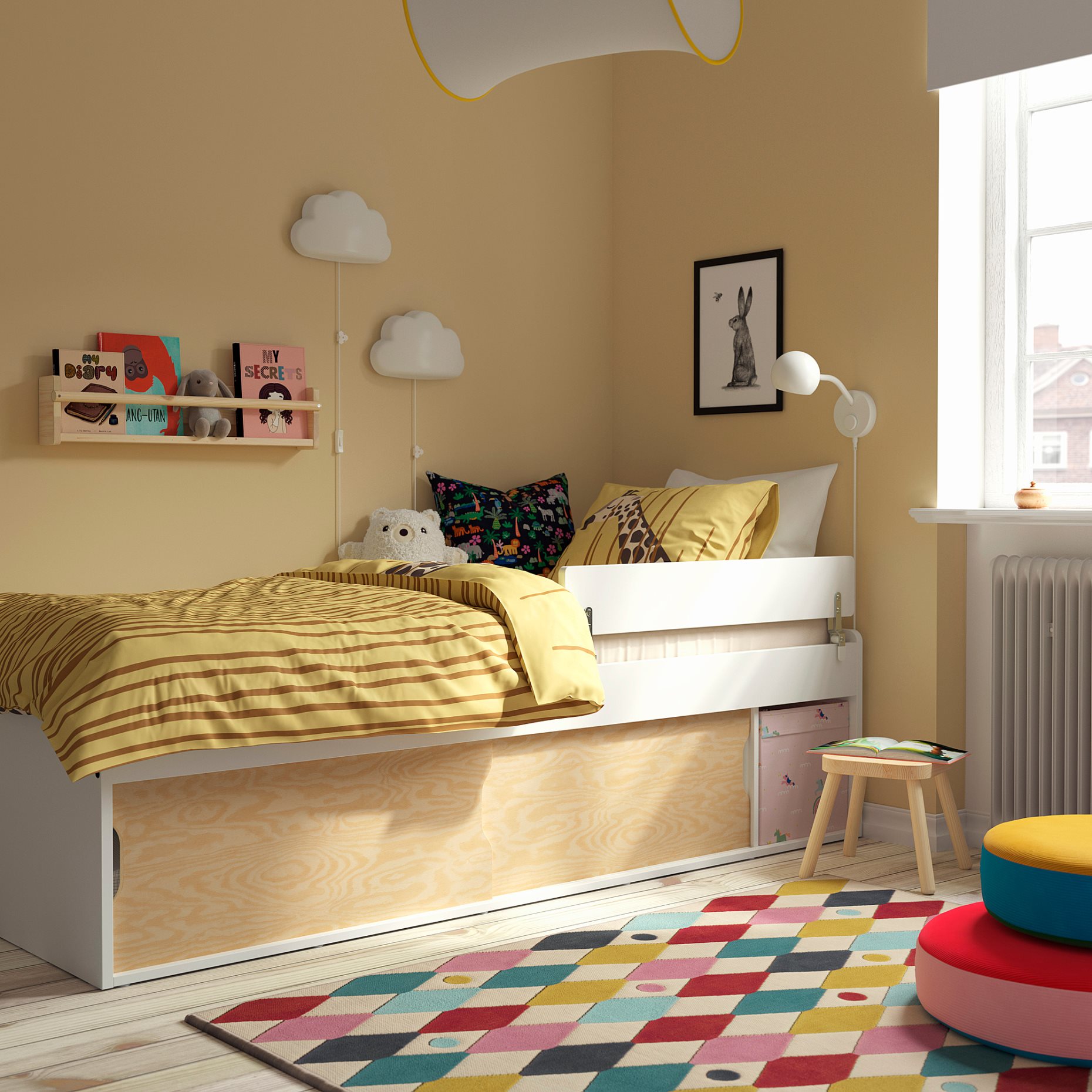KLIPPUGGLA, bed frame with storage and guard rail, 90x200 cm, 096.278.27