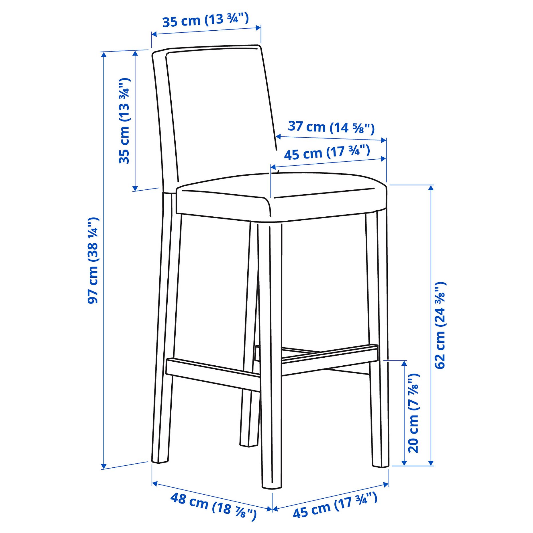 BERGMUND, bar stool with backrest frame, 62 cm, 104.519.59