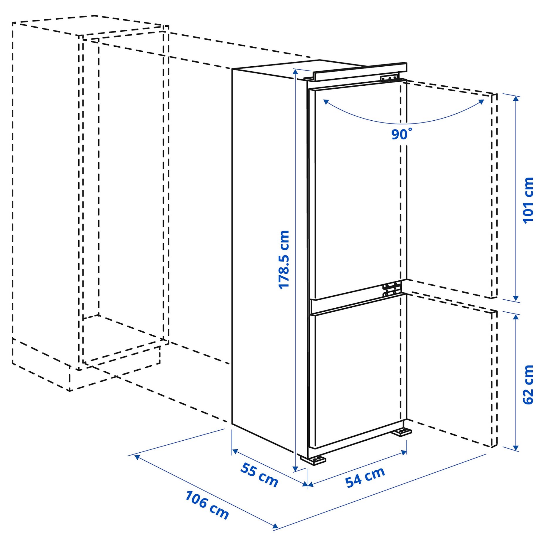 RISNAS, ψυγείο/καταψύκτης εντοιχιζόμενος/IKEA 500, 192/79 l, 105.730.60