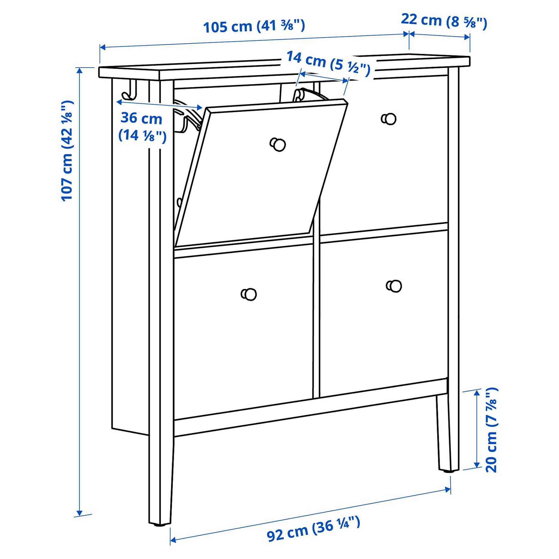 GULLABERG, shoe cabinet with 4 compartments, 105x22x107 cm, 105.877.07