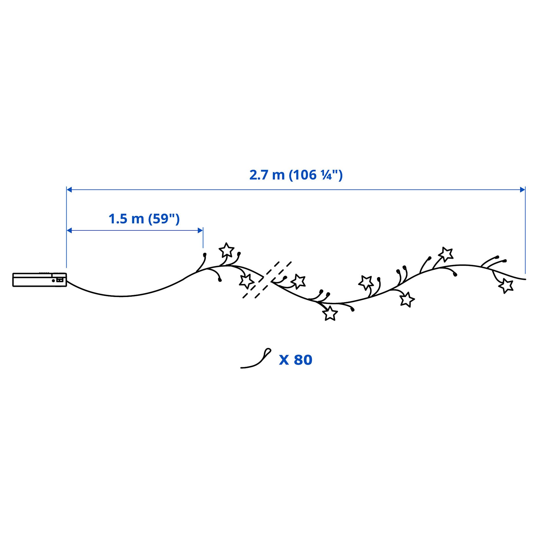 STRÅLA, γιρλάντα με ενσωματωμένο φωτισμό LED/80 λαμπτήρες/λειτουργία με μπαταρία μίνι/αστέρι, 105.991.16
