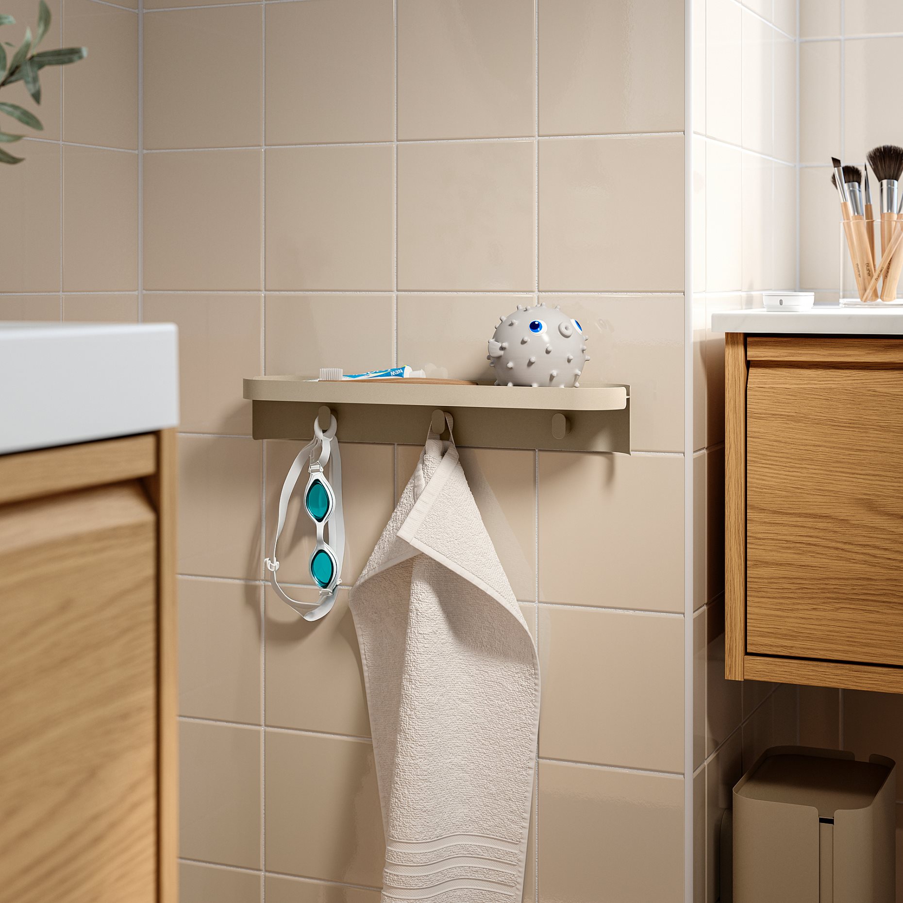 FLORSJÖN, wall shelf with 3 hooks, 40x7 cm, 106.051.41