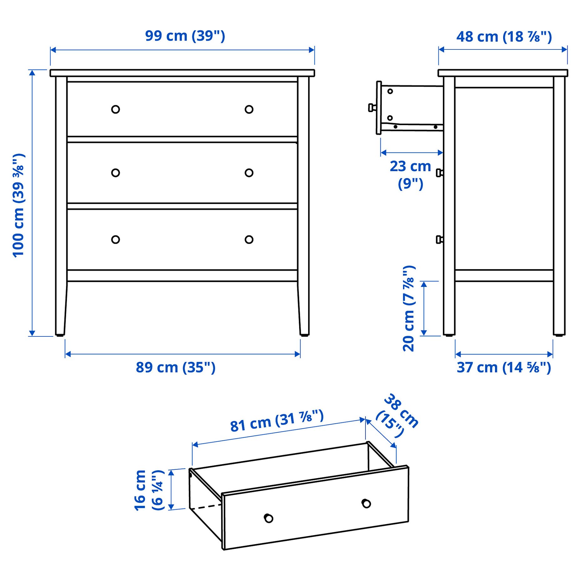 GULLABERG, chest of 3 drawers, 99x48x100 cm, 106.098.94