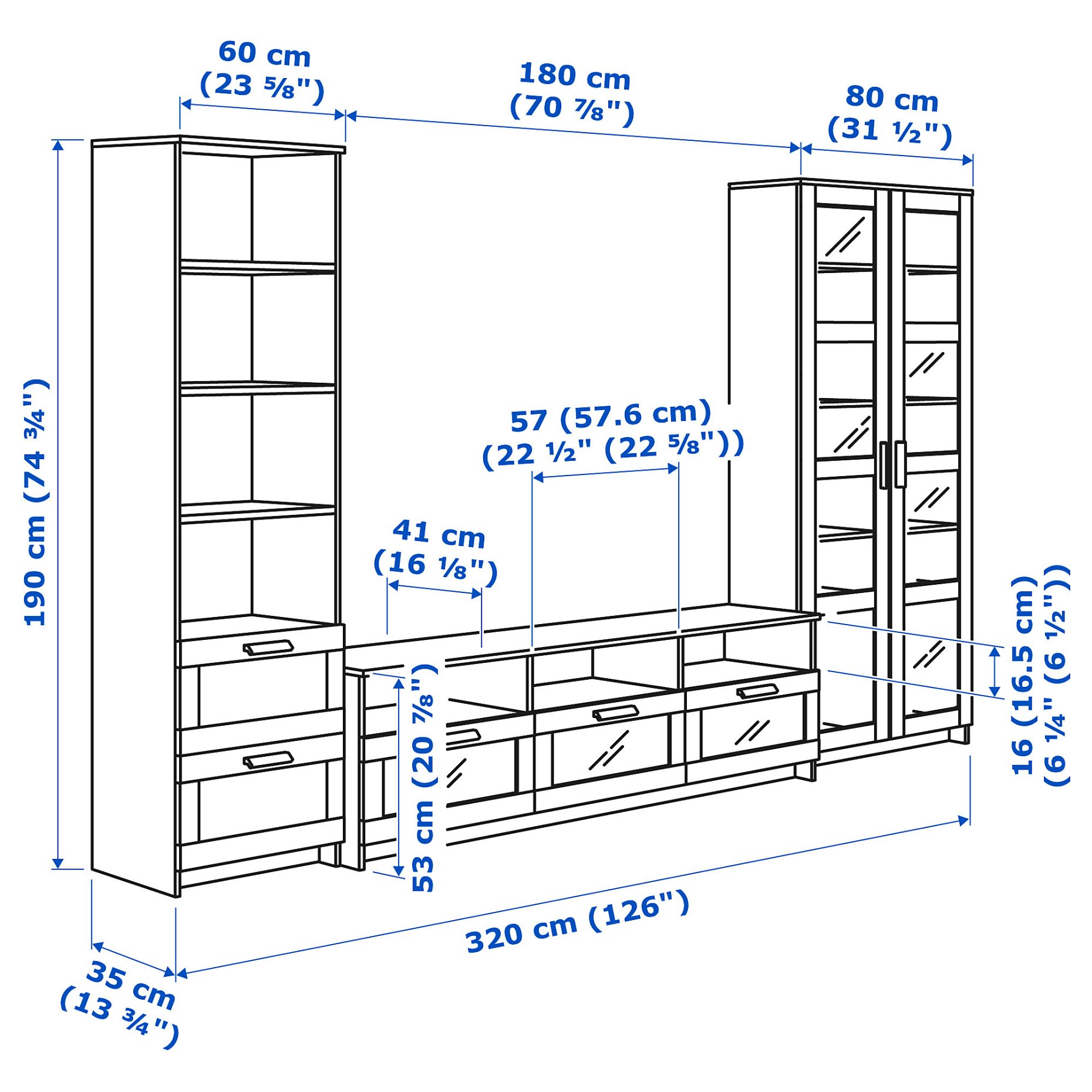 BRIMNES, TV storage combination/glass doors, 192.782.29