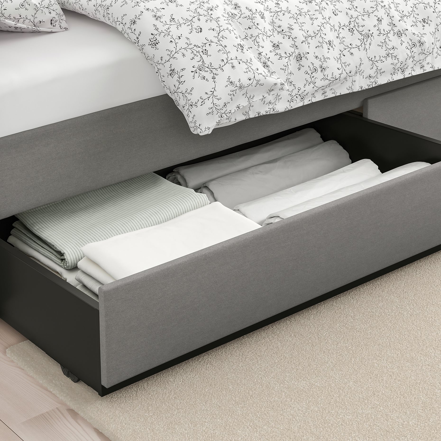 HAUGA, upholstered bed/4 storage boxes, 140X200 cm, 193.365.97