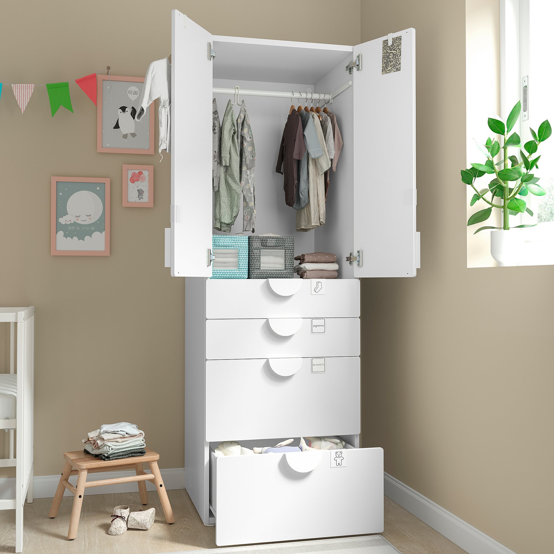 SMASTAD/PLATSA, wardrobe with 4 drawers, 60x57x181 cm, 194.309.05