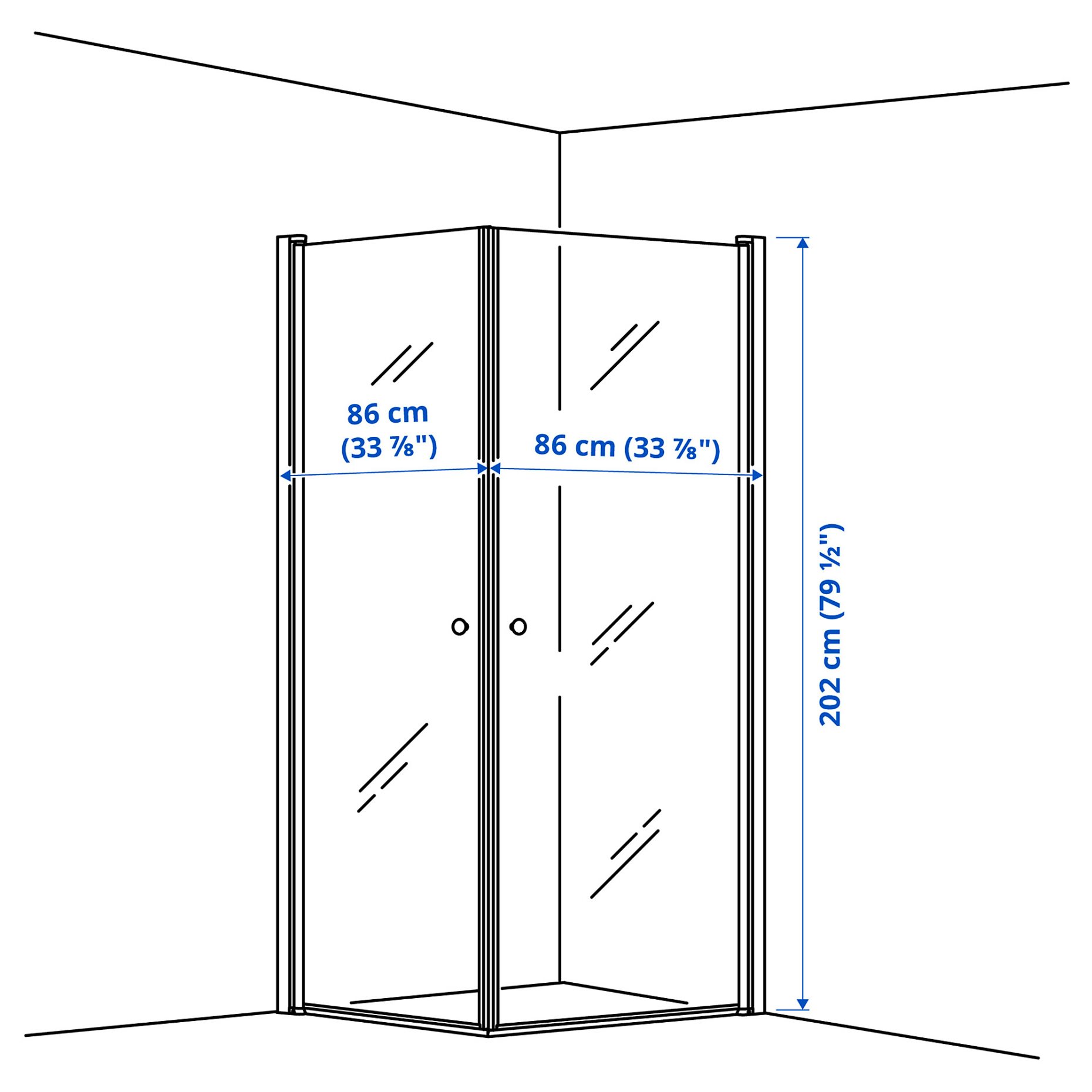 OPPEJEN, shower enclosure with 2 doors, 86x86x202 cm, 194.357.57