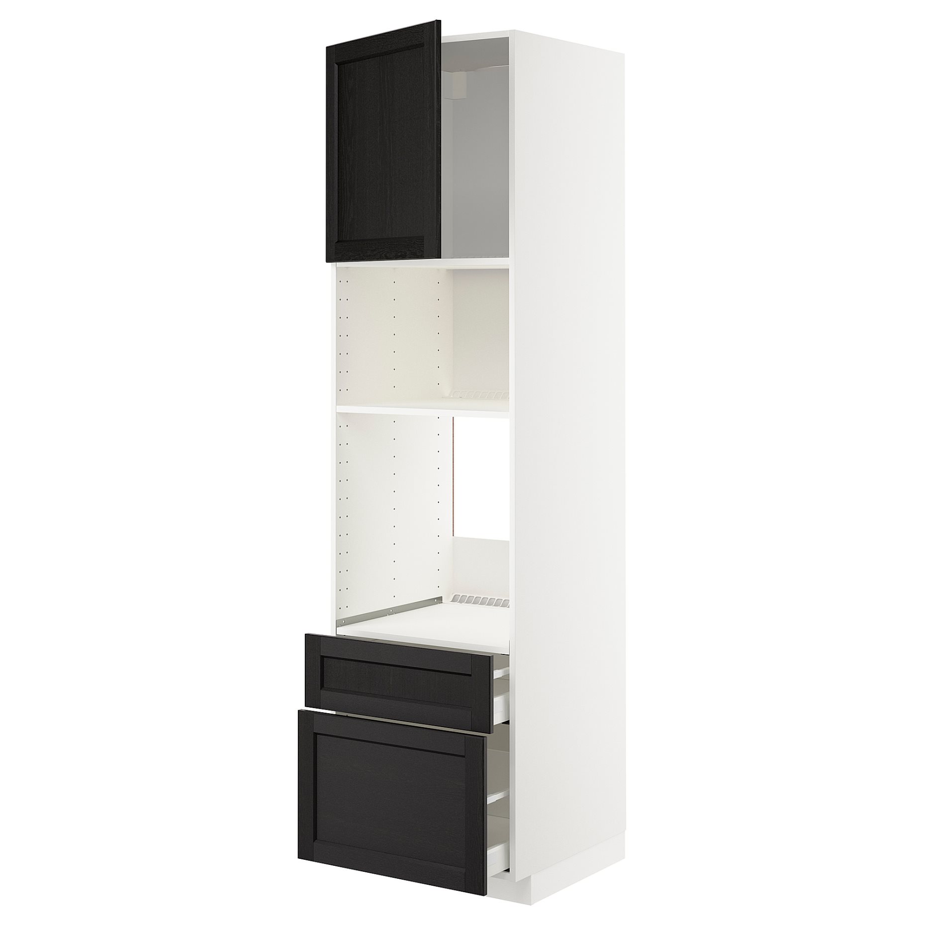 METOD/MAXIMERA, high cabinet for oven/microwave with door/2 drawers, 60x60x220 cm, 194.689.55