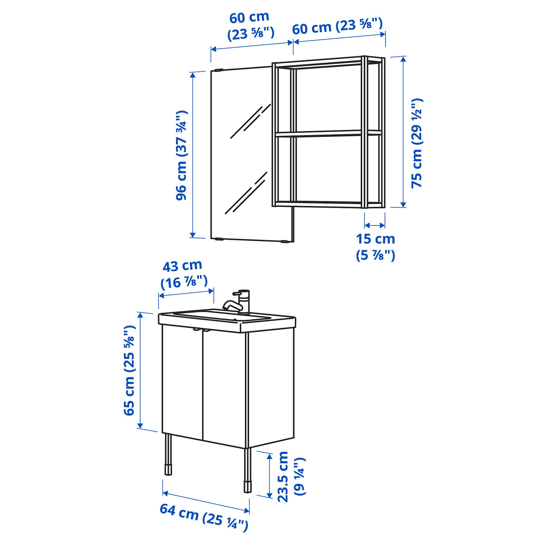 ENHET/TVALLEN, bathroom furniture set of 11, 64x43x87 cm, 194.798.50