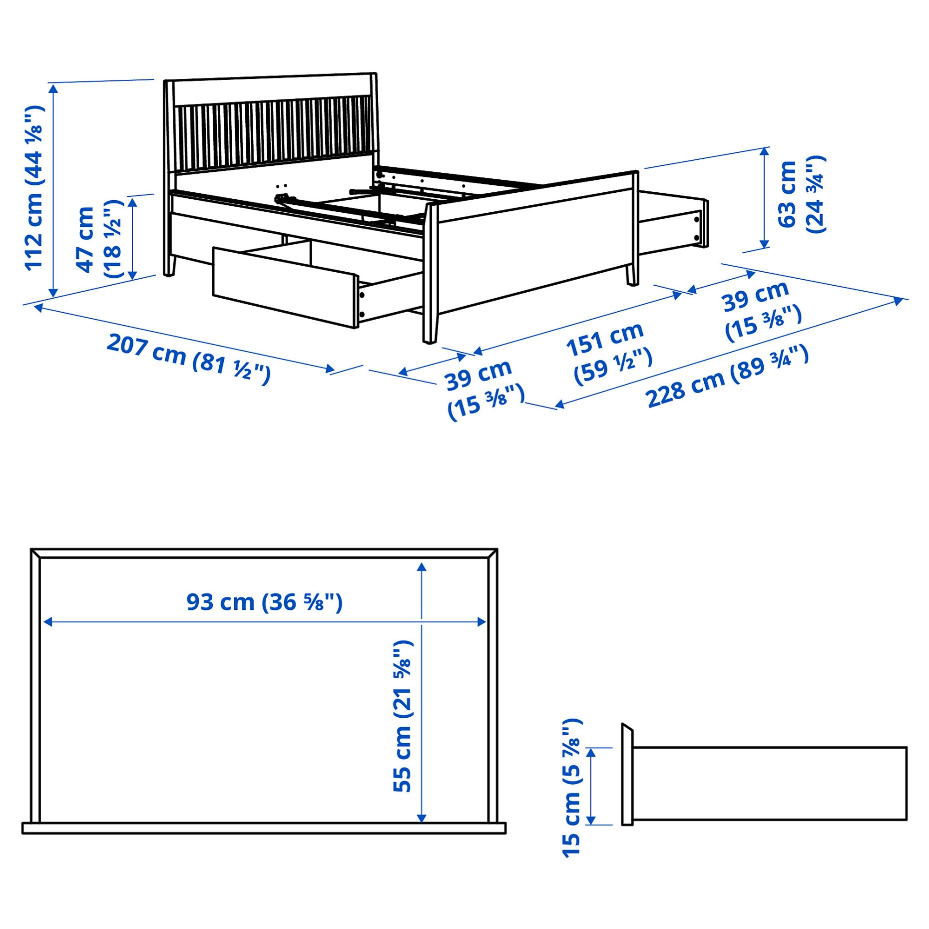 IDANÄS, bed frame with storage, 140x200 cm, 194.949.40