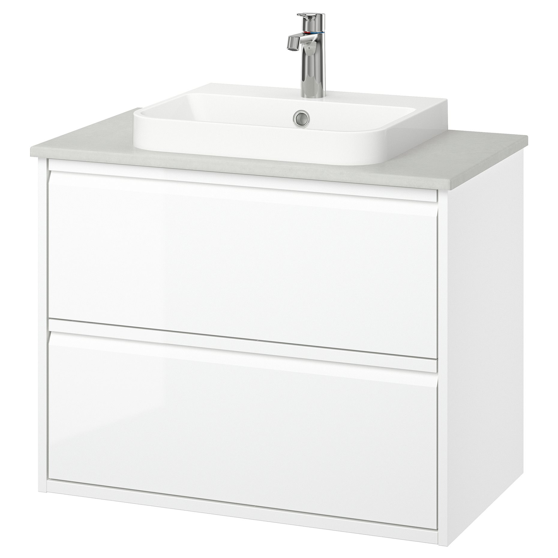 ANGSJON/BACKSJON, wash-stand with drawers/wash-basin/tap/high-gloss, 82x49x71 cm, 195.213.97