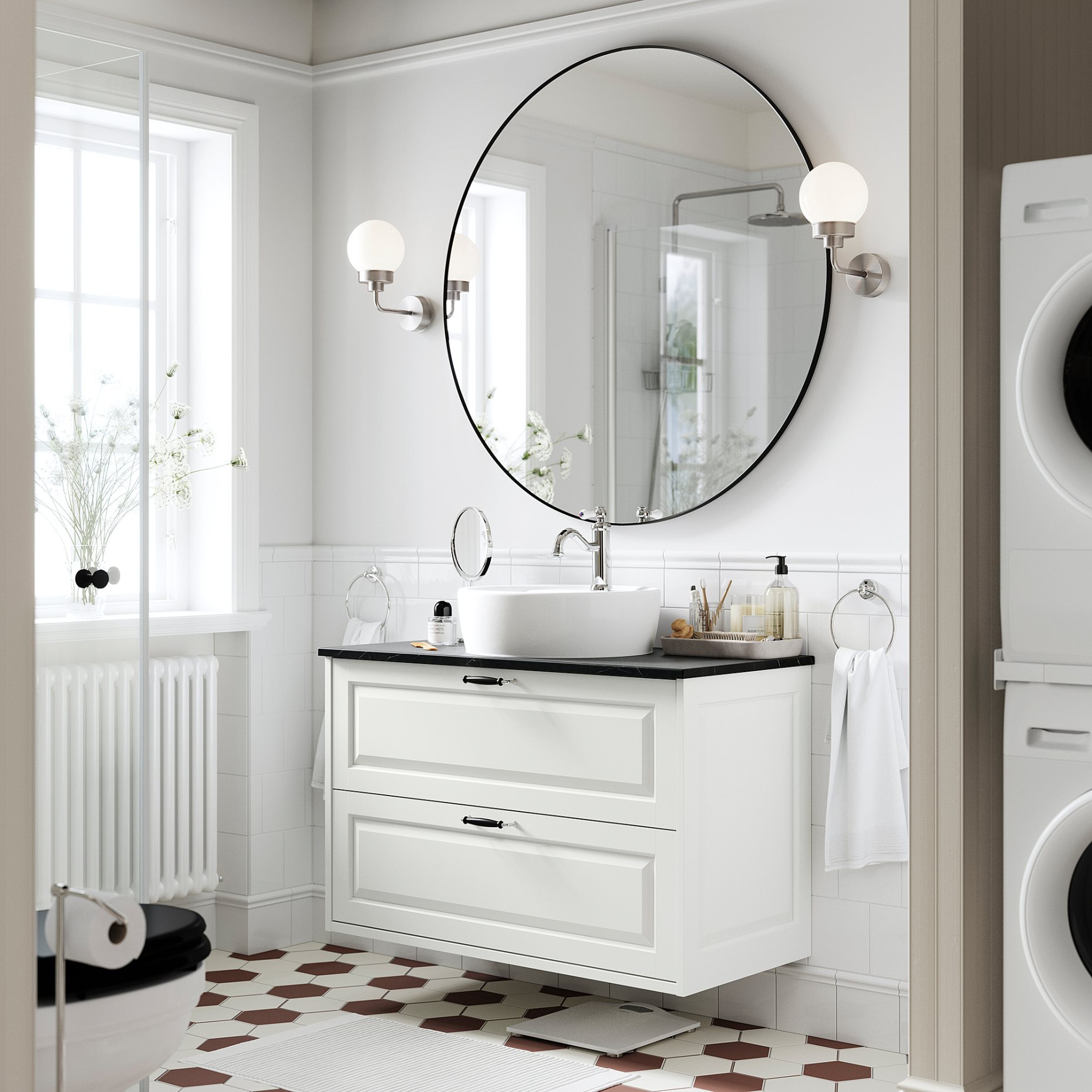 TANNFORSEN/TORNVIKEN, βάση νιπτήρα με συρτάρια/νιπτήρα/μπαταρία, 102x49x79 cm, 195.215.85