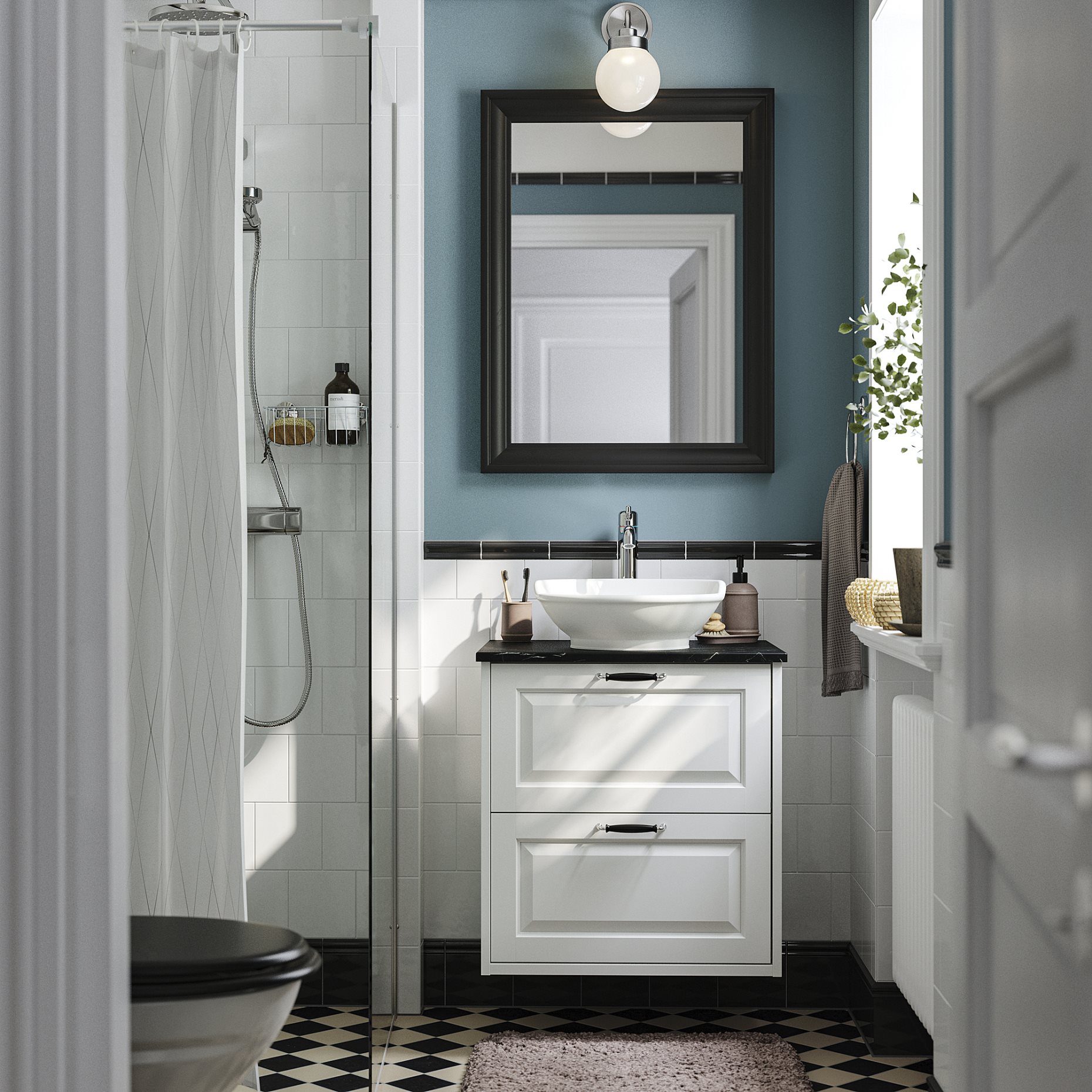 TÄNNFORSEN/VÄSTER, βάση νιπτήρα με συρτάρι/νιπτήρα/μπαταρία, 62x49x79 cm, 195.682.76