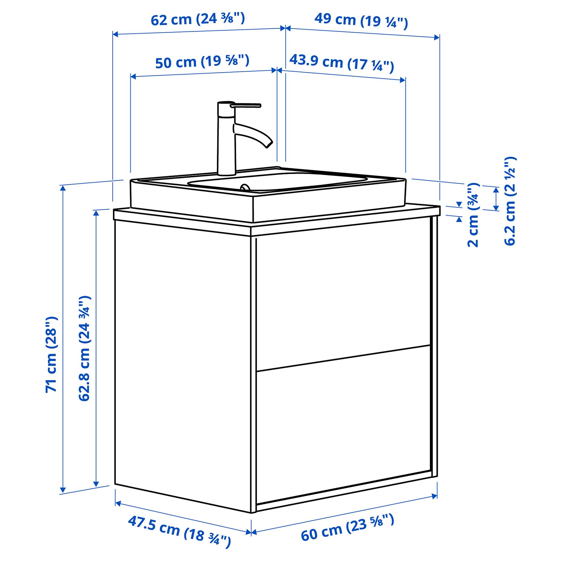 HAVBACK/ORRSJON, wash-stand with drawers/wash-basin/tap, 62x49x71 cm, 195.905.74