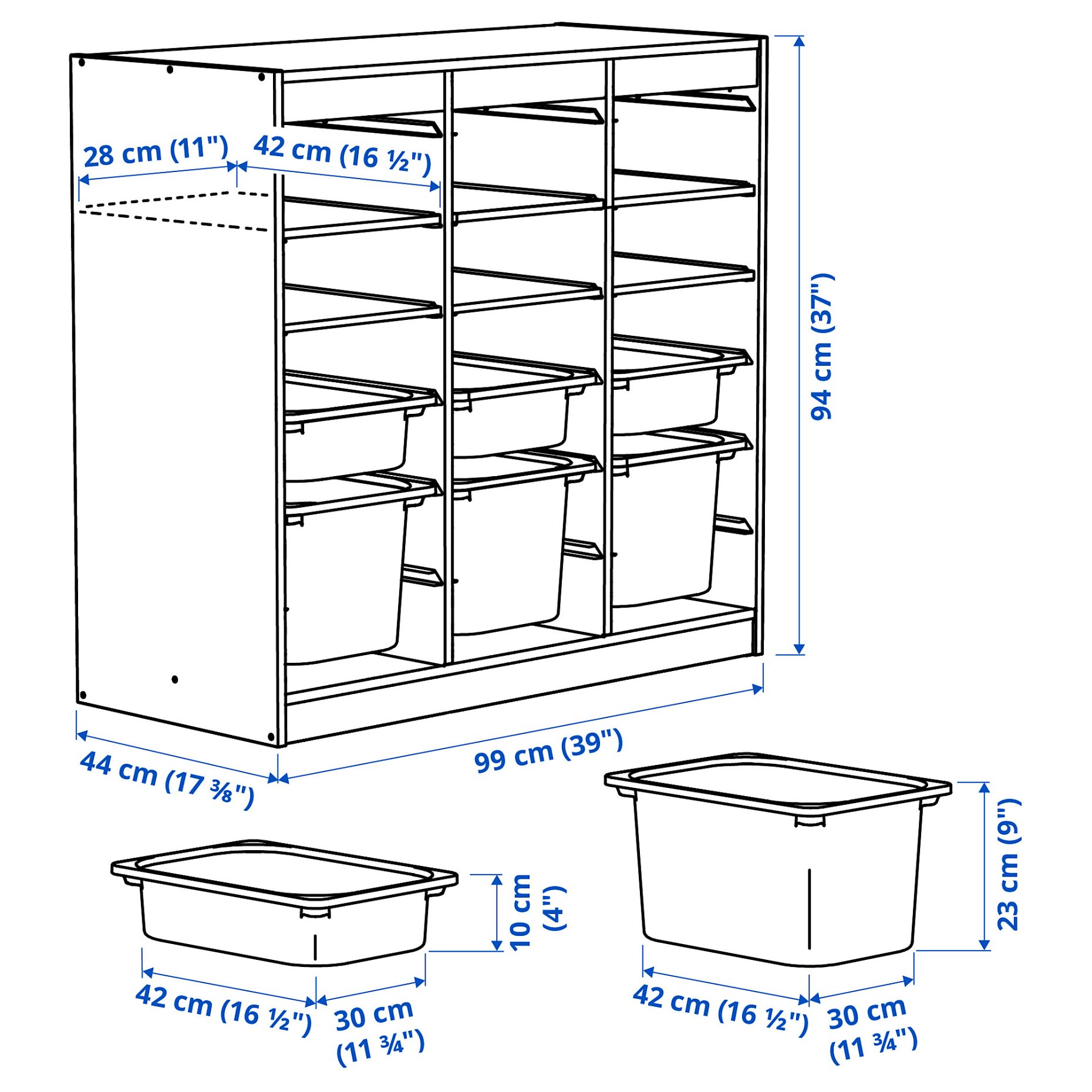 TROFAST, storage combination room divider with shelves and boxes, 93x44x91 cm, 196.131.08