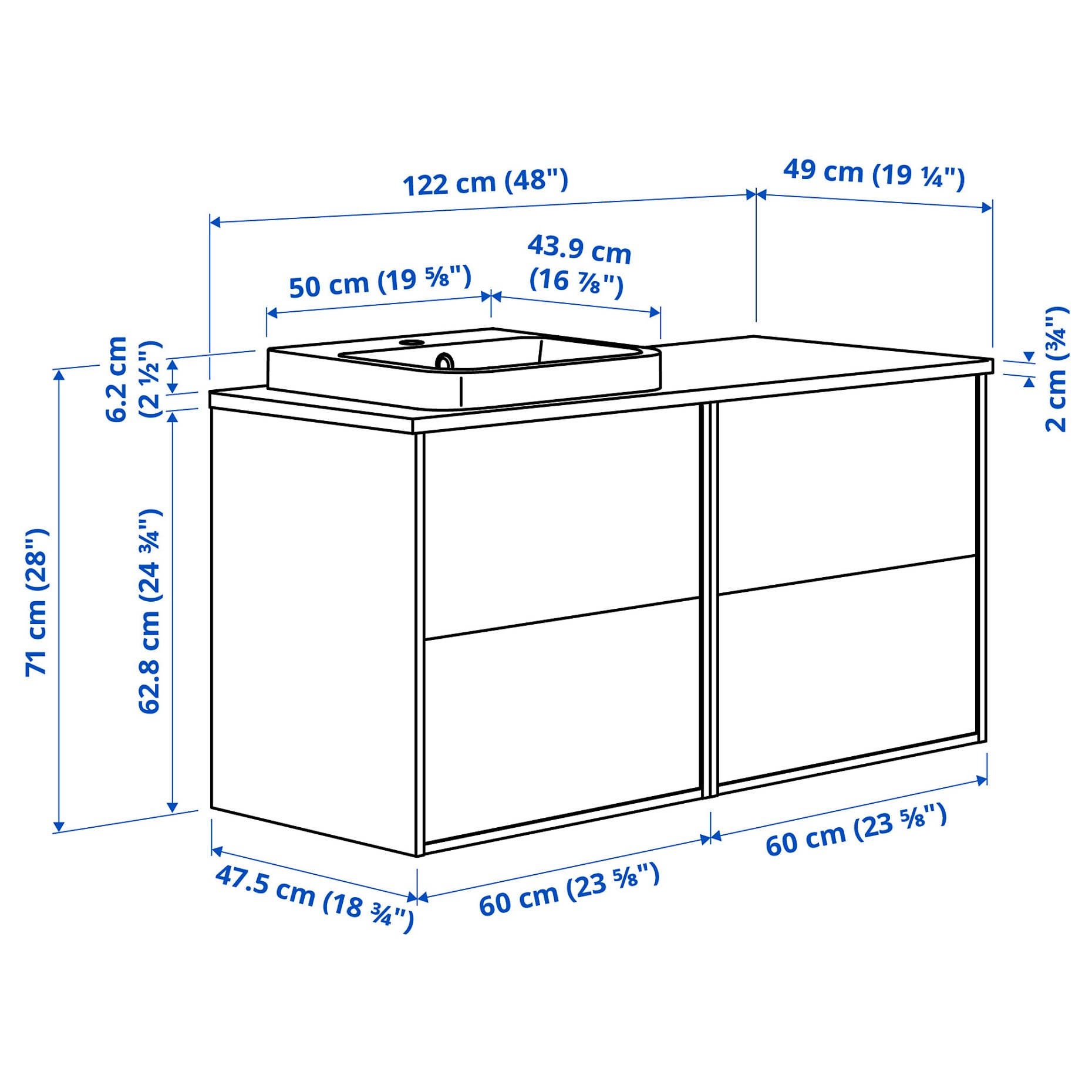 HAVBACK/ORRSJON, wash-stand/wash-basin, 122x49x71 cm, 196.293.31