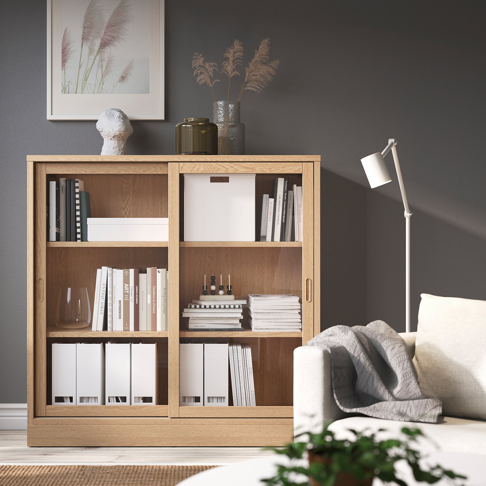 TONSTAD, cabinet with sliding glass doors, 121x37x120 cm, 204.892.78
