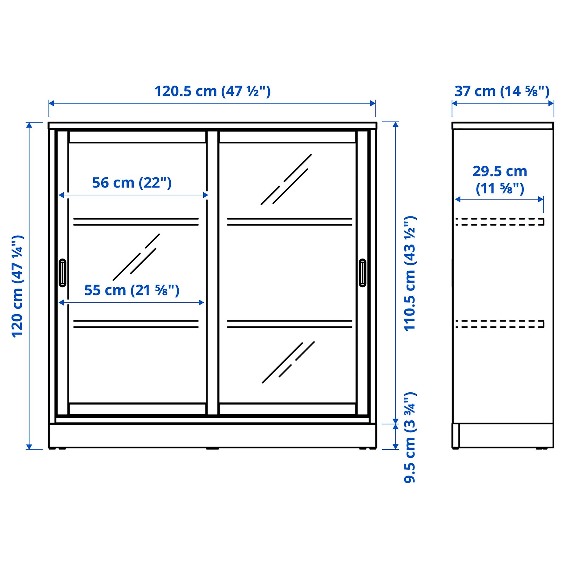 TONSTAD, cabinet with sliding glass doors, 121x37x120 cm, 204.892.78