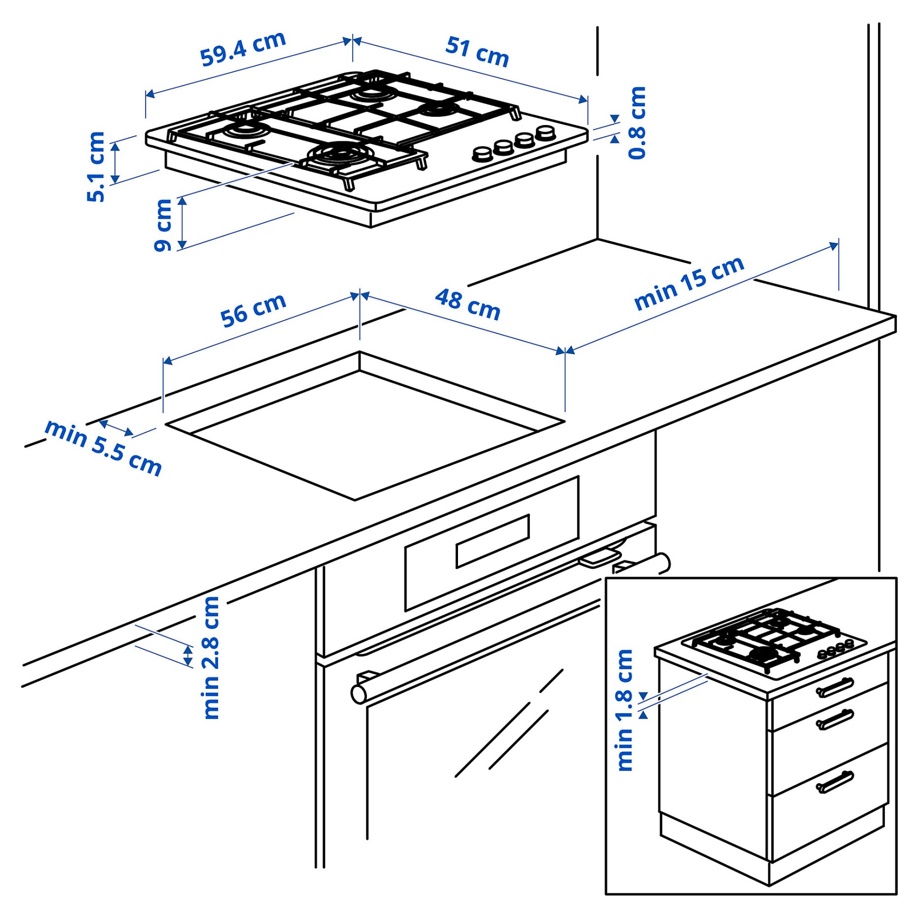 SKÅLAN, εστία υγραερίου/IKEA 300, 59 cm, 205.234.23