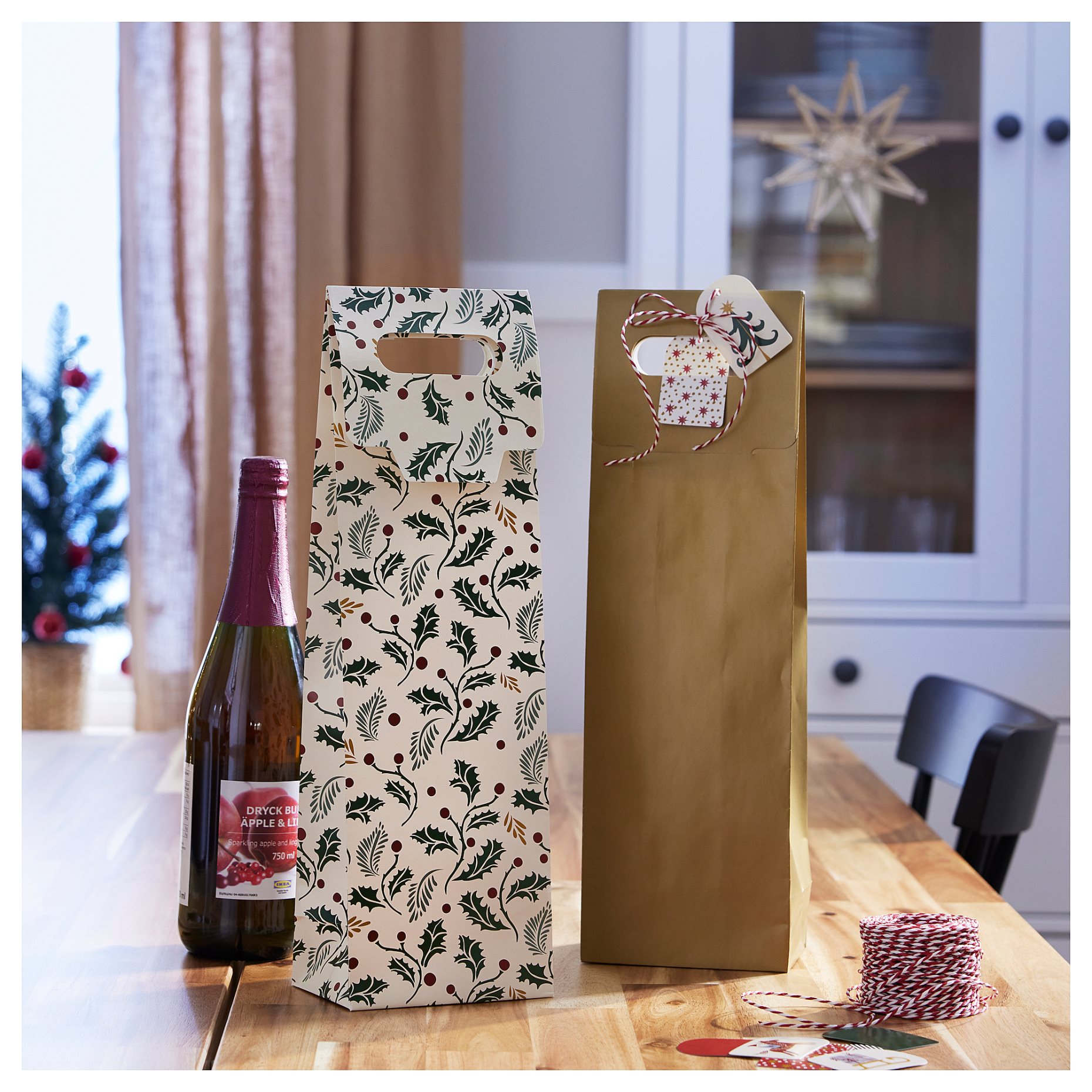VINTERFINT, gift bag for bottle/2 pack, 13x41 cm, 205.559.04