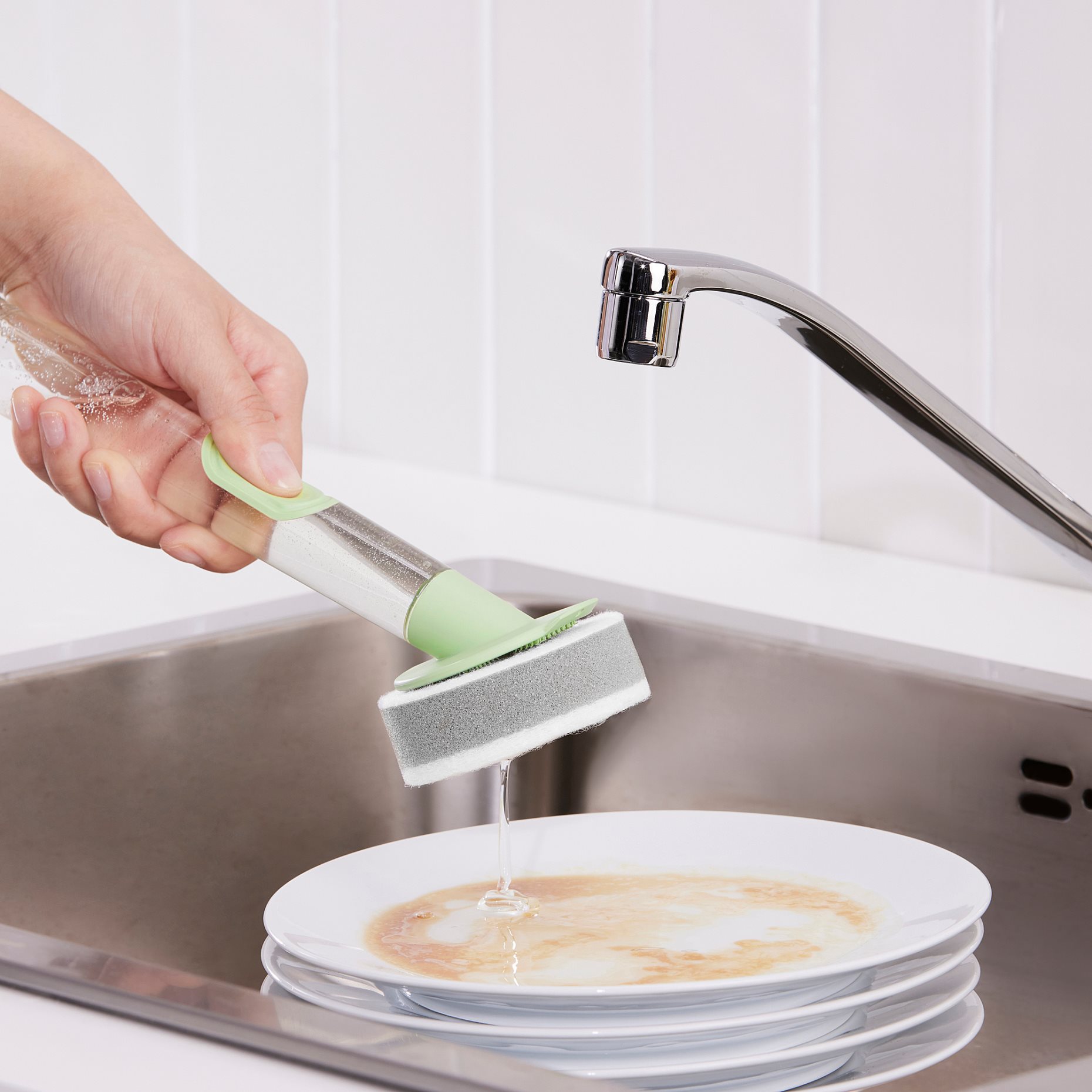 VIDEVECKMAL, 3-piece dish sponge set with dispenser, 205.597.18