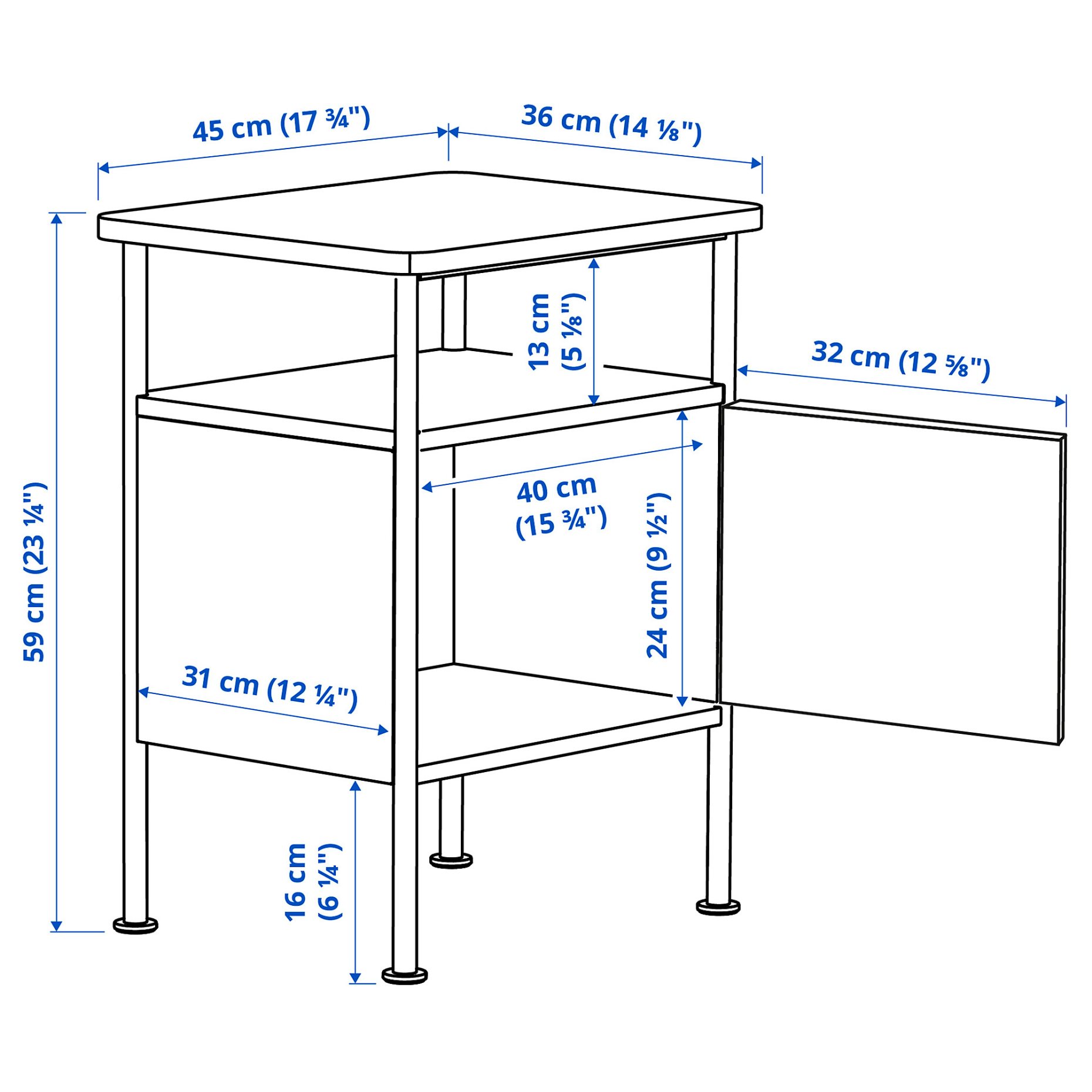 GRÅFJÄLLET, bedside table, 45x36x59 cm, 205.702.21