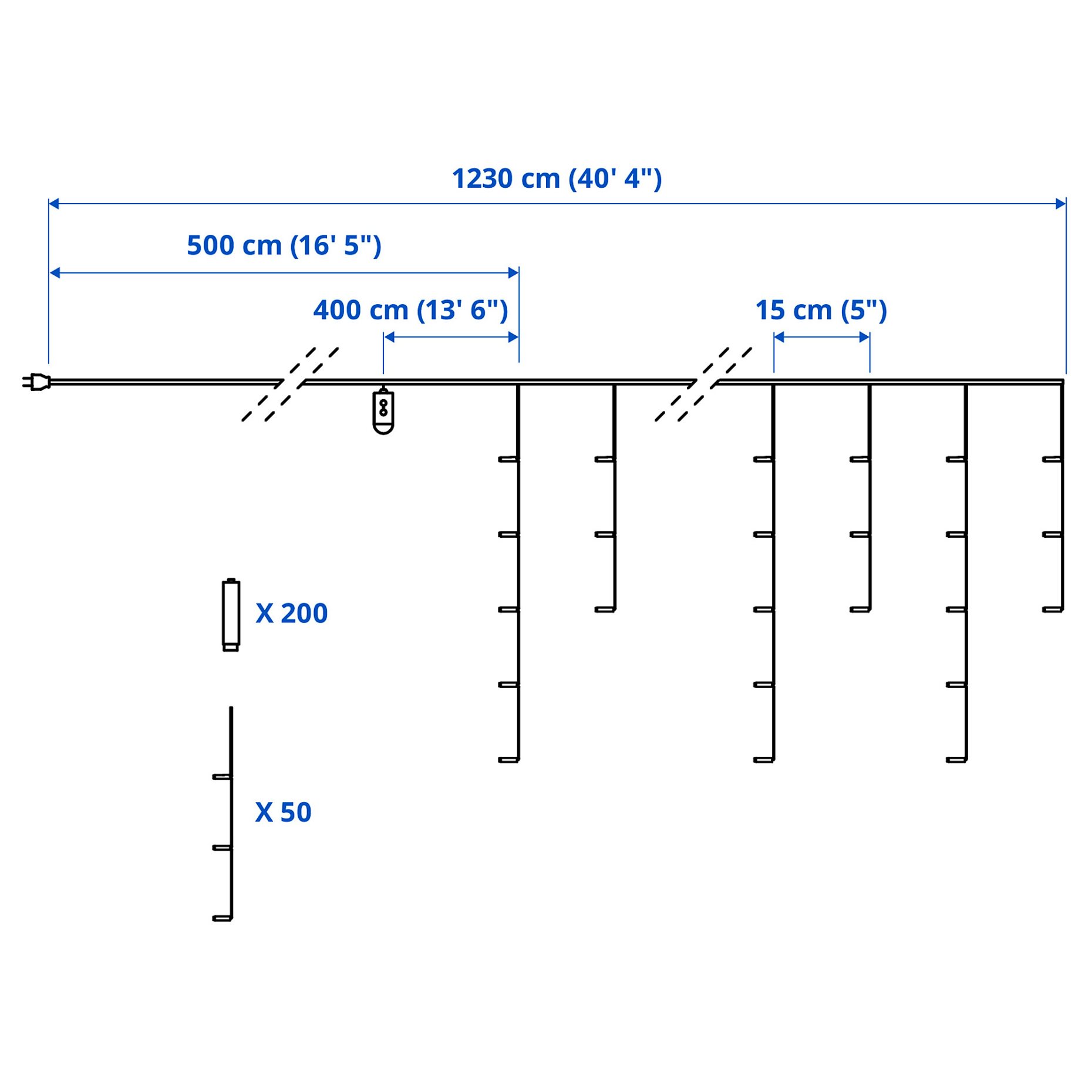 STRÅLA, γιρλάντα με ενσωματωμένο φωτισμό LED/200 λαμπτήρες/εξωτερικού χώρου/σχήμα παγοκρύσταλλου, 205.824.98