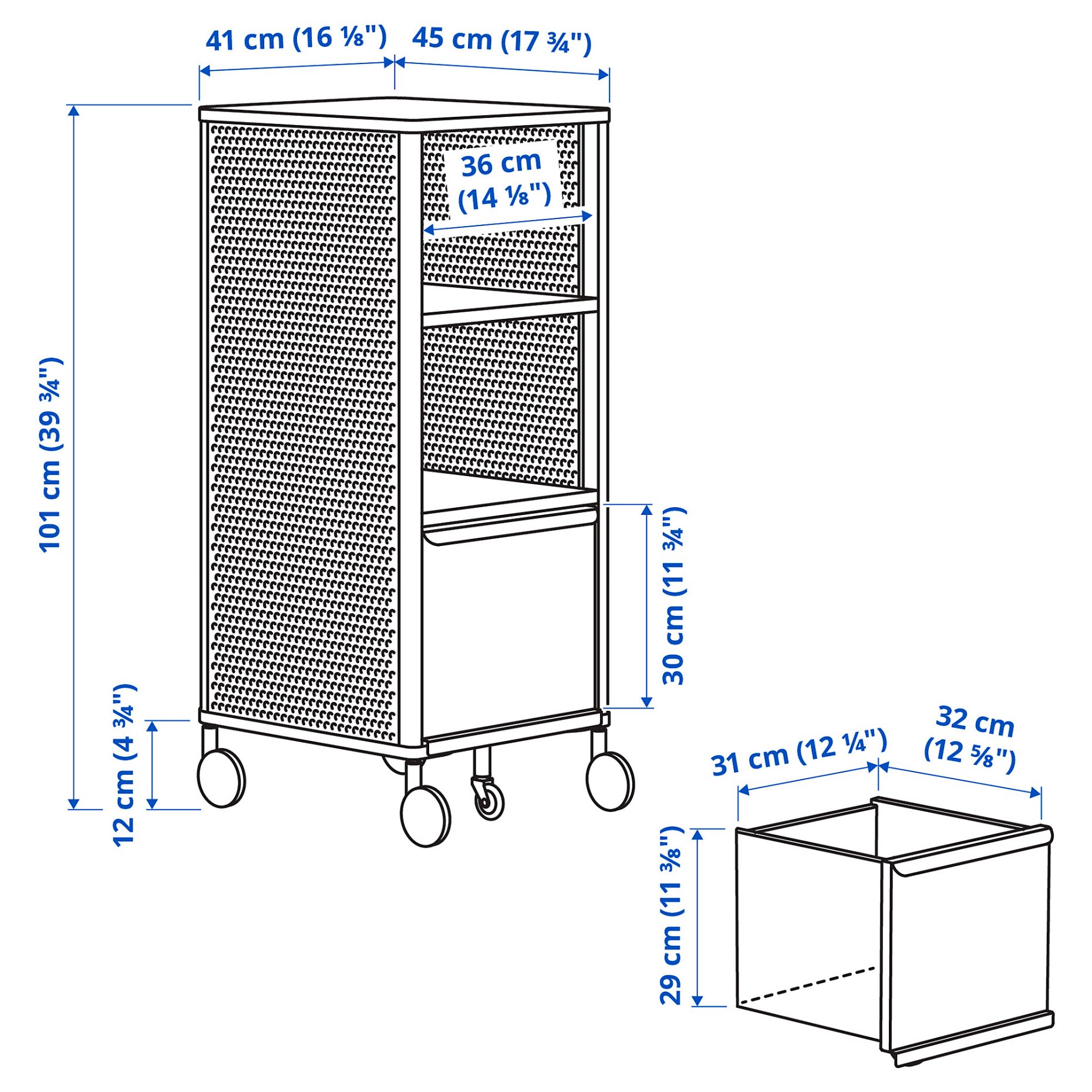 BEKANT, storage unit on castors, 41x101 cm, 205.913.70